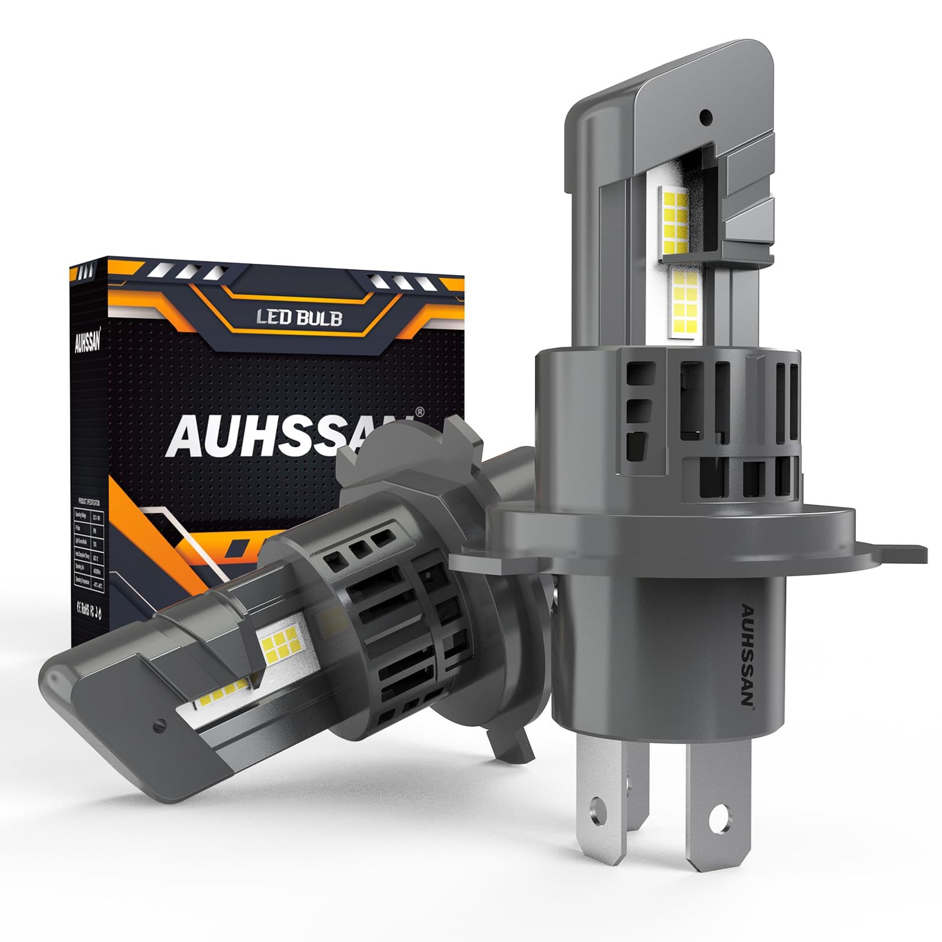 H4 LED Headlight Bulbs 100W 26000LM 6500K Cool White Plug & Play High Low Beam Car Lights - Pack of 2