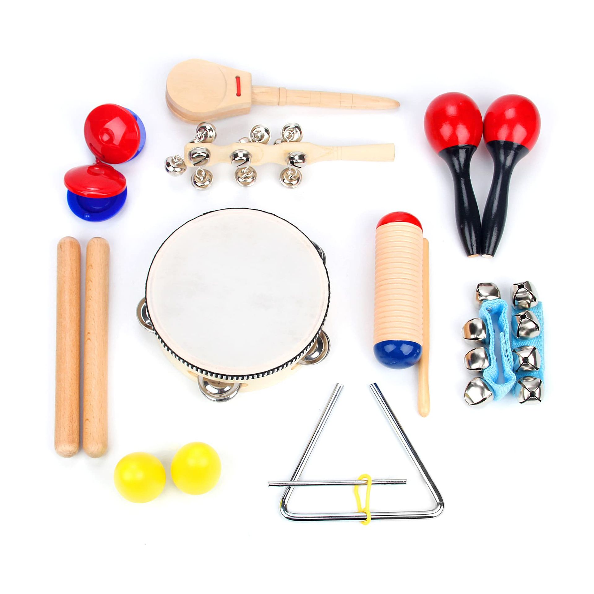 Wooden Musical Instrument Set for Toddlers, 16-Piece with Bag – Includes Tambourine, Maracas, Shakers & Bells for Early Learning Fun