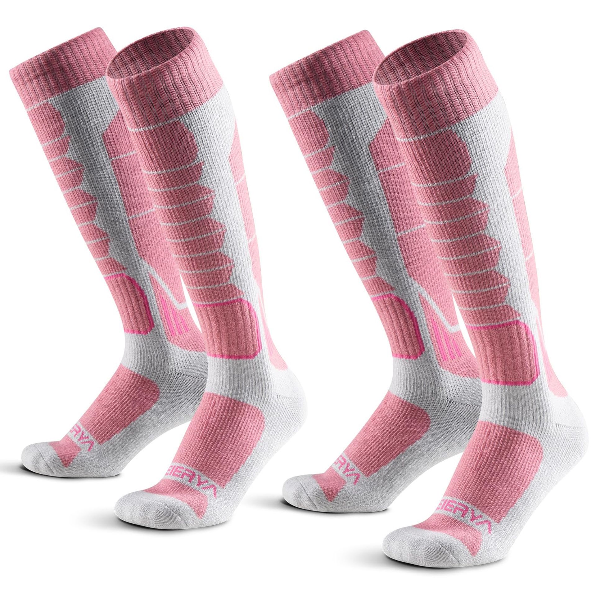 Women's Ski Socks Merino Wool Thermal Cushioned Breathable 2 Pack - Purple UK 1-3