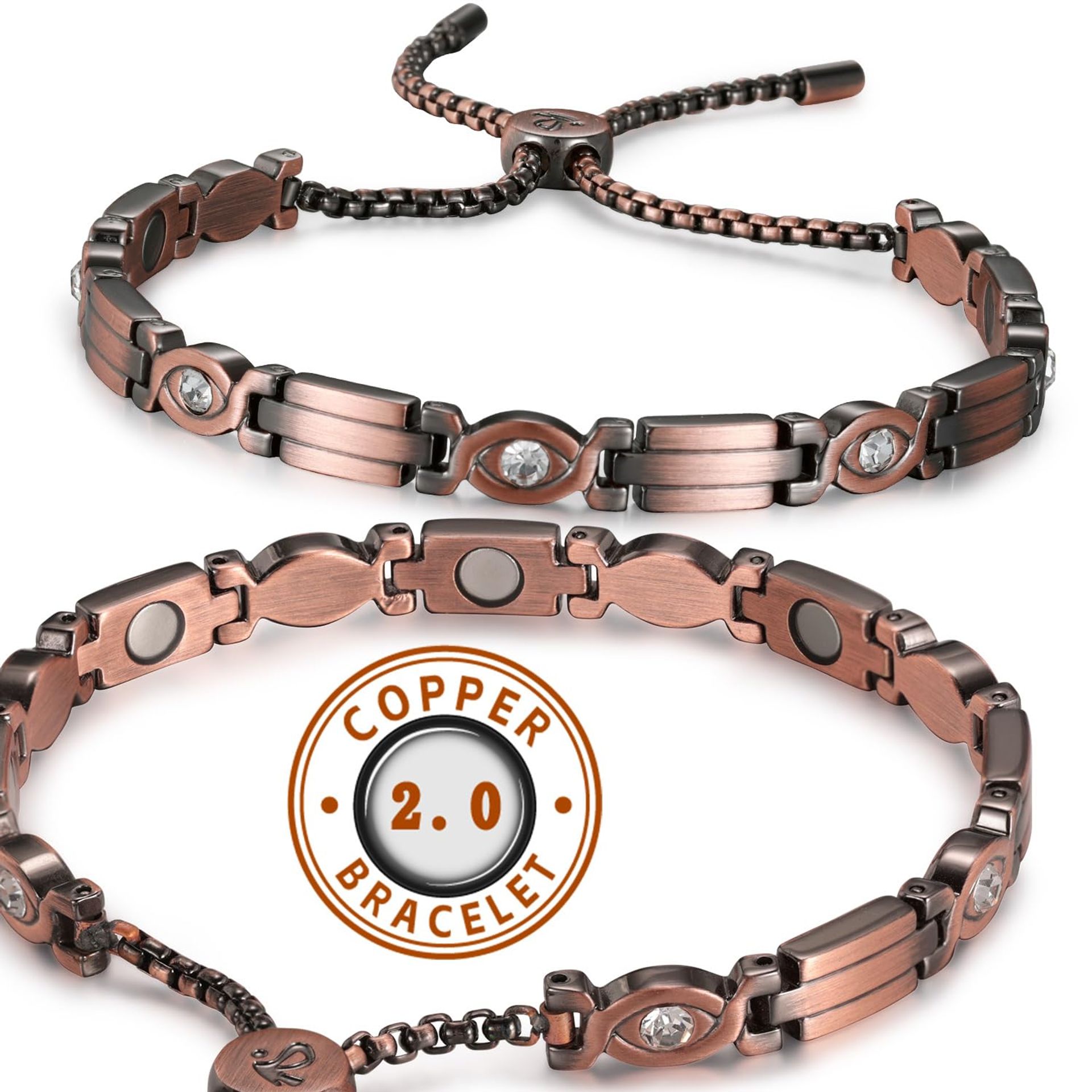 Women's Pure Copper Magnetic Bracelet Adjustable Crystal-Eye Jewellery with Gift Box & Sizing Tool - Crystal Eyes 1 Count