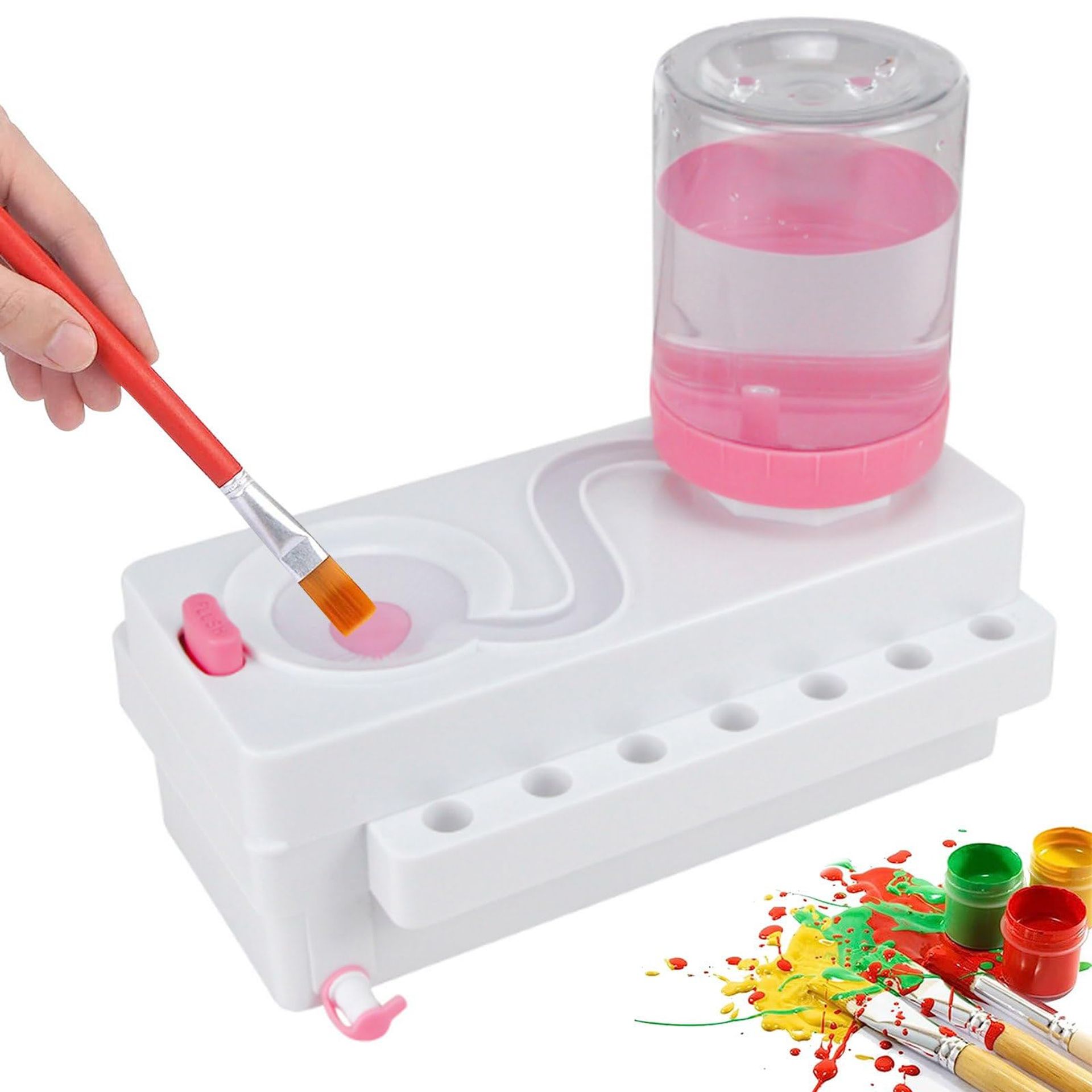 Paint Brush Rinser Multifunctional Paintbrush Washing Machine Water Cycle Cleaner for Acrylic and Watercolour - Pink 18x16x10cm