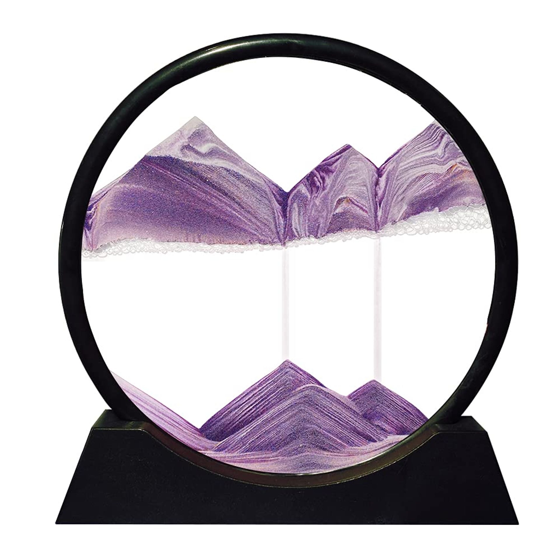Relaxing 3D Deep Sea Moving Sand Art Picture - Round Glass Frame, Desktop Decor (7", Purple)