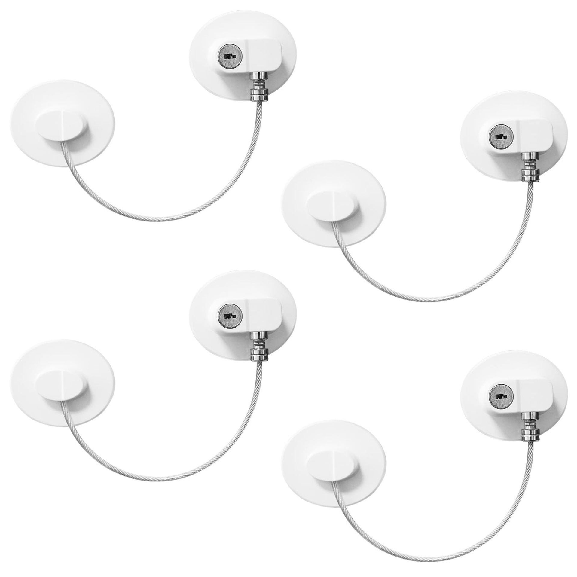 Childproof Window and Refrigerator Door Locks 4 Pack Adhesive No-Drill Safety Restrictor with Keys - White 4 Pack