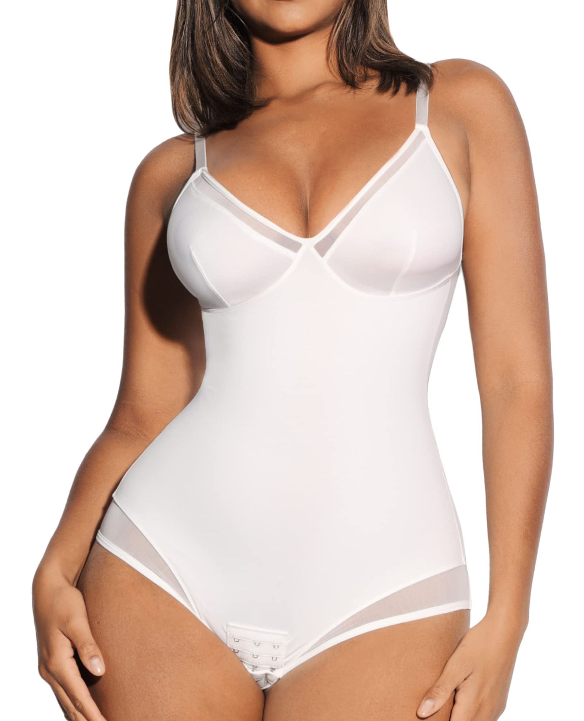 Women's Bodysuit Shapewear Mesh Sleeveless Deep V-Neck Tummy Control Top - White 3XL