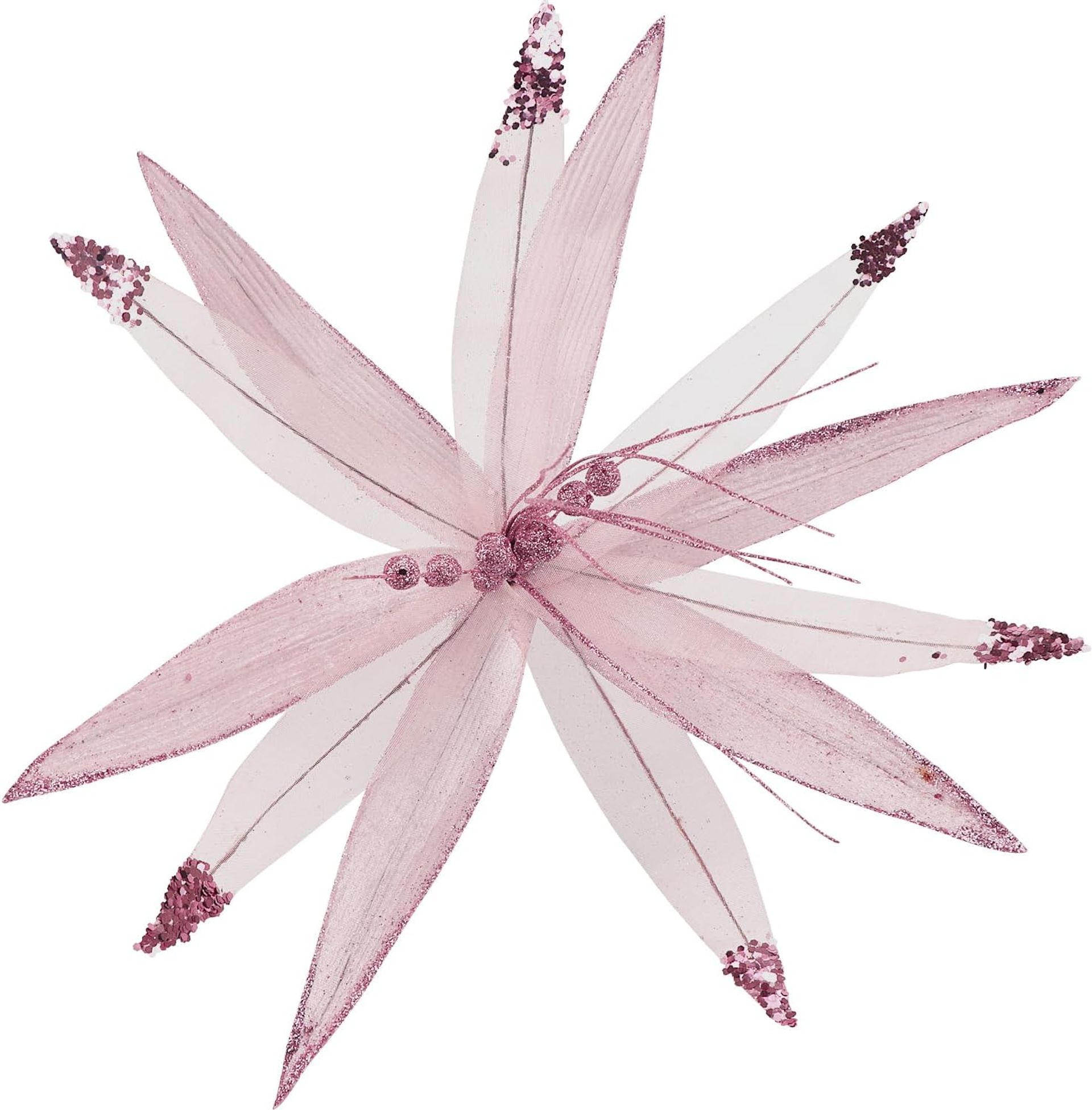 Pack of 4 Pink 16-Inch Extra Large Glitter Poinsettia Picks for Christmas Tree Decoration