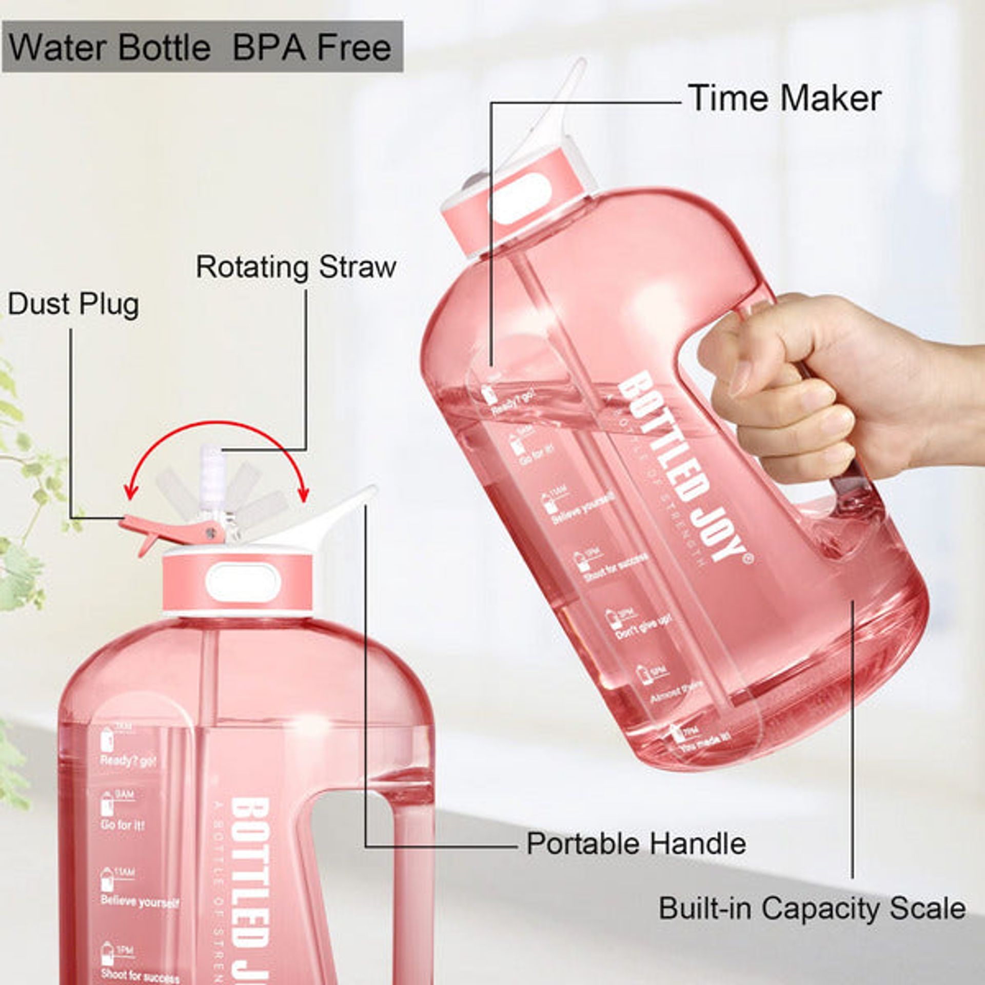 Bottled Joy 28oz Tritan Water Bottle With Straw - Leakproof, Time Marker, BPA Free For Fitness & Travel - View #5
