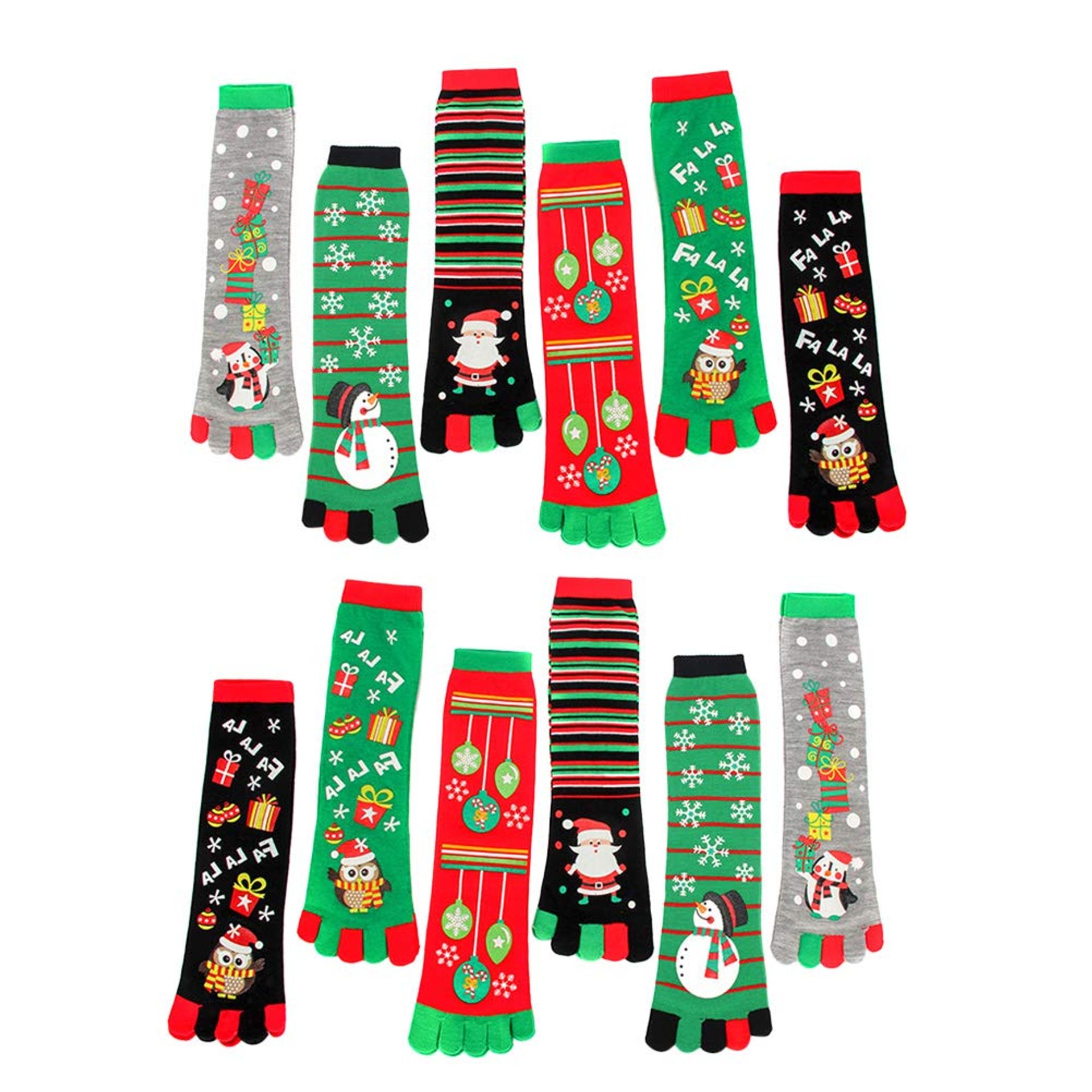 Christmas Toe Socks Colorful Tube Socks Five Toes Socks Cozy for Women 6Pairs