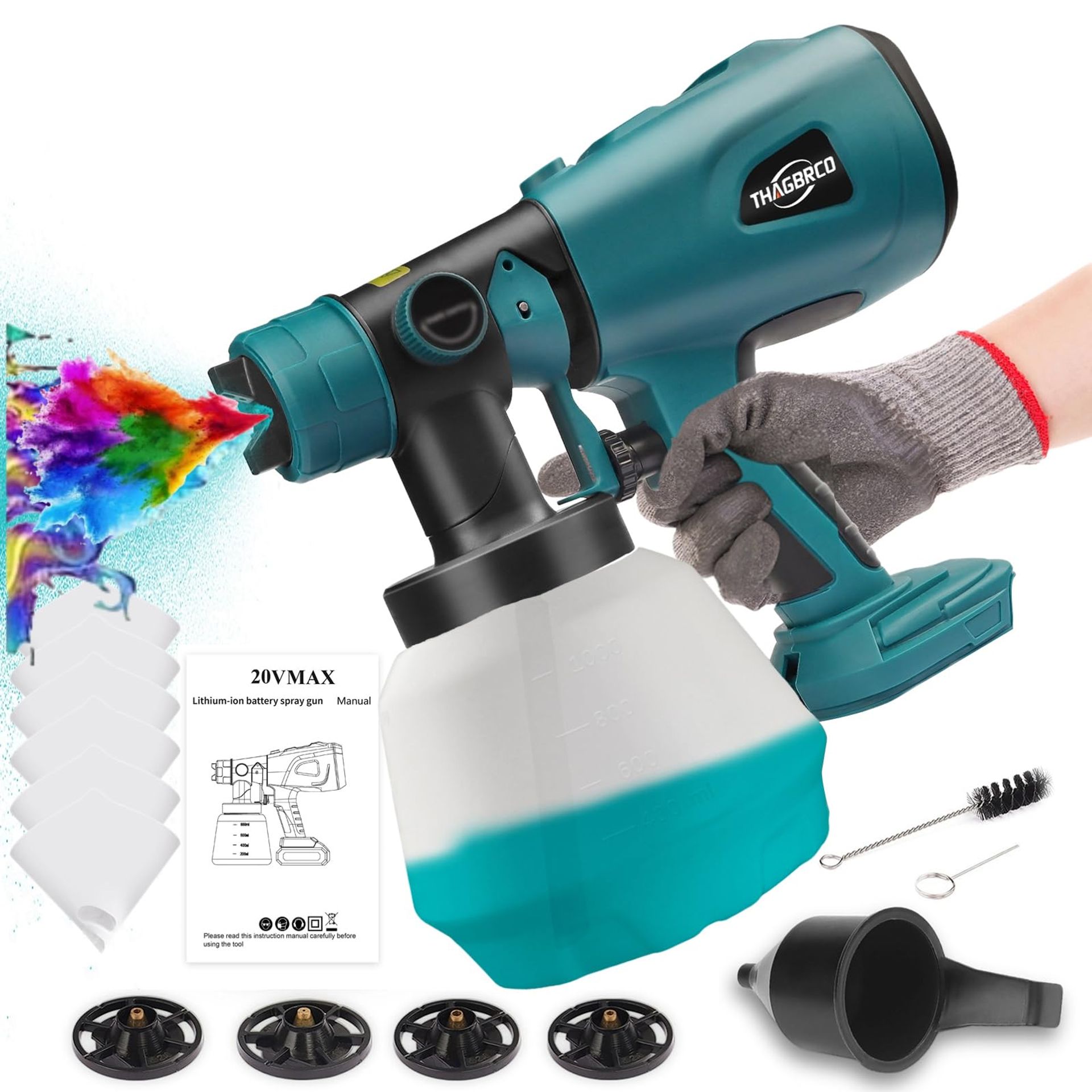 Cordless Paint Sprayer Compatible with Makita 18V BL Series 4 Nozzles 3 Spray Patterns 6 Filters Easy Clean - Blue UP-1