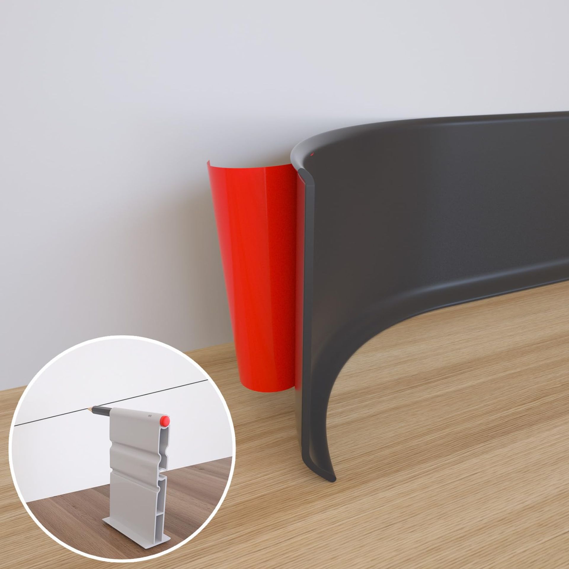 PVC Self-Adhesive Flexible Skirting Board Trim Easy Install Decorative Edge Cover - Black 5cm x 10m