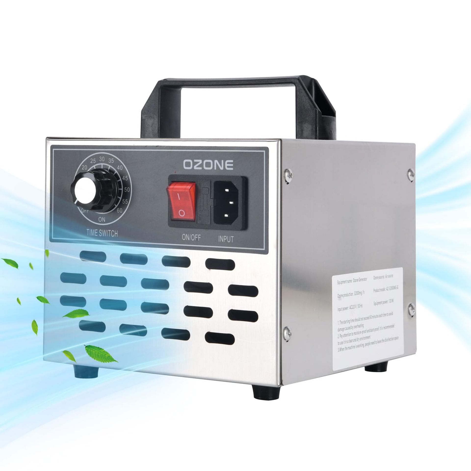 Ozone Generator 32000mg/h Air Purifier with Timer for Home, Office, Car and Hotel Odour Removal - Silver AZ-32000MG-G