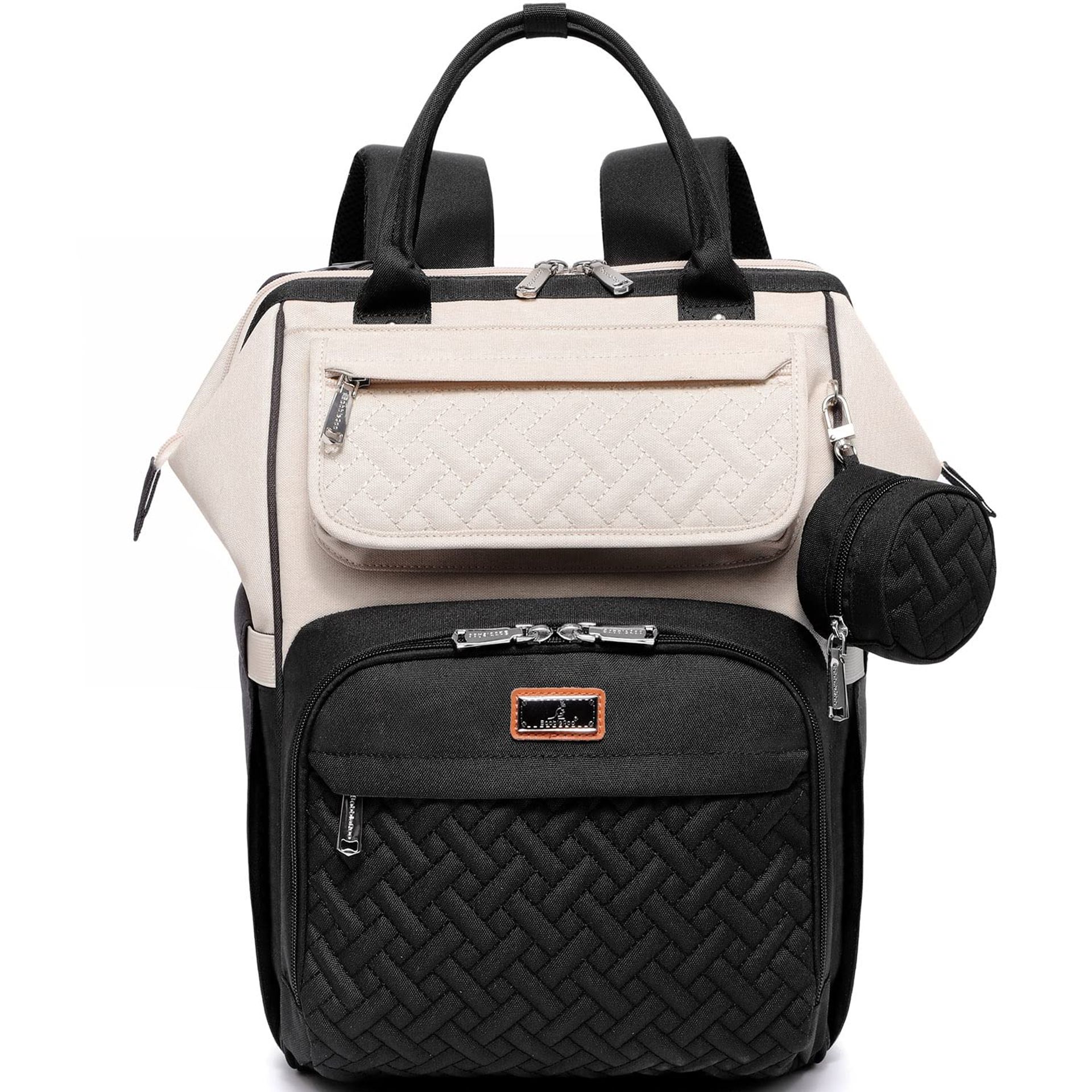 Large Baby Changing Backpack with Changing Pad, Stroller Straps & Pacifier Holder - Black Apricot 25L