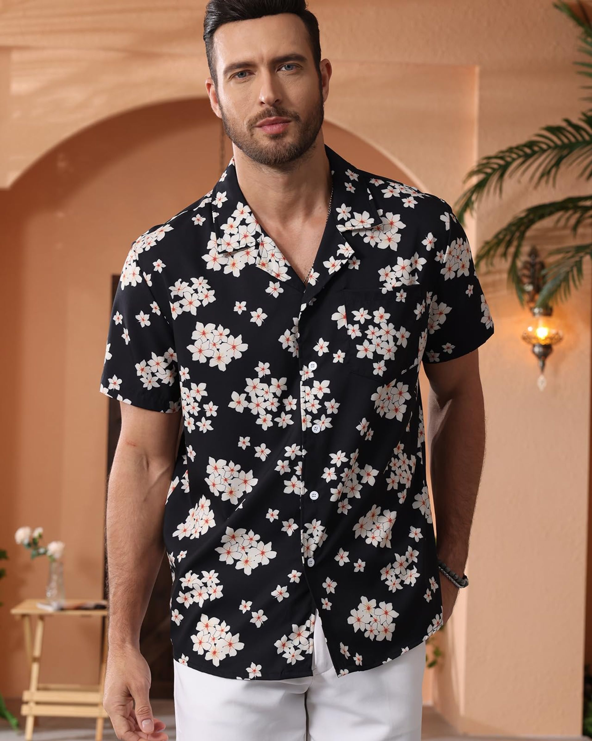 COSAVOROCK Heren hippie bloemen shirts lange mouw casual funky shirt, Tijger, XXL
