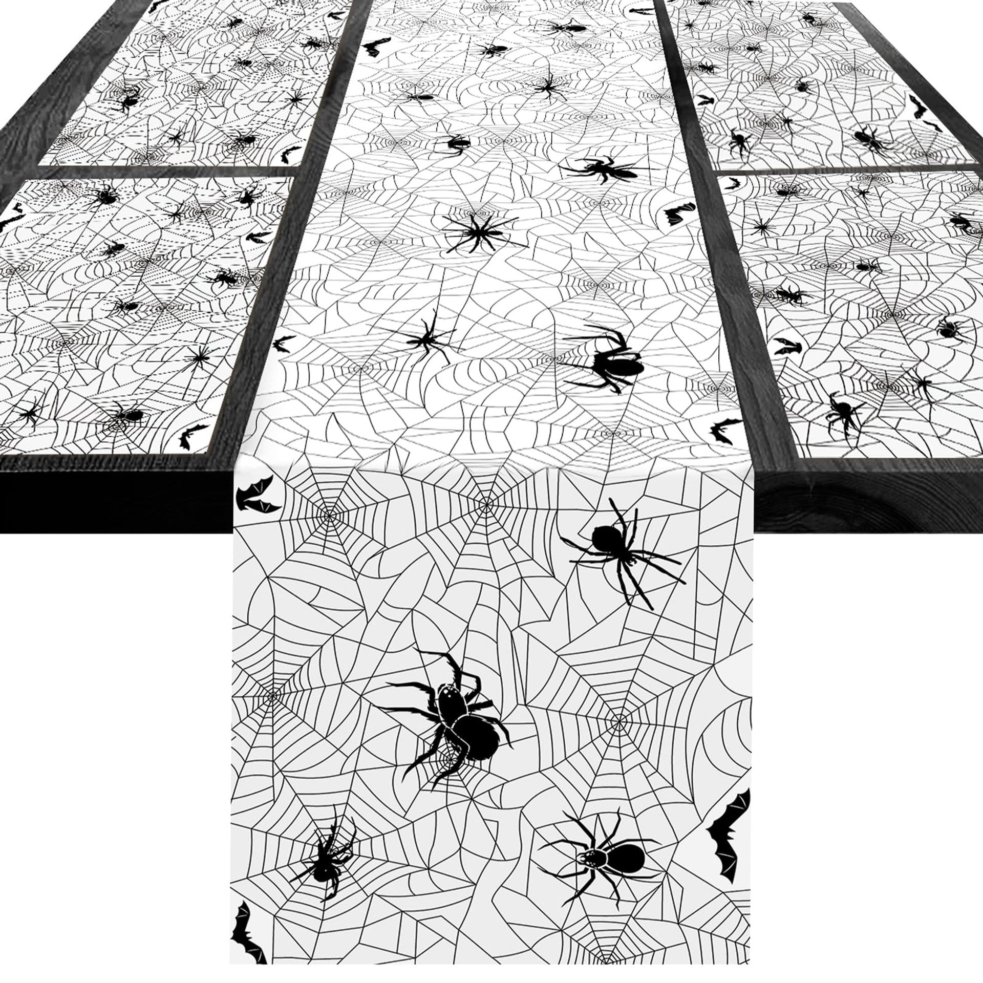 DPKOW Halloween Table Runner Place Mats Spider Web Decoration, Halloween Table Cloth Cobwebs Halloween Decorations Black Spider Web Table Runner Cobwebs Halloween Table Decorations Polyester Washable