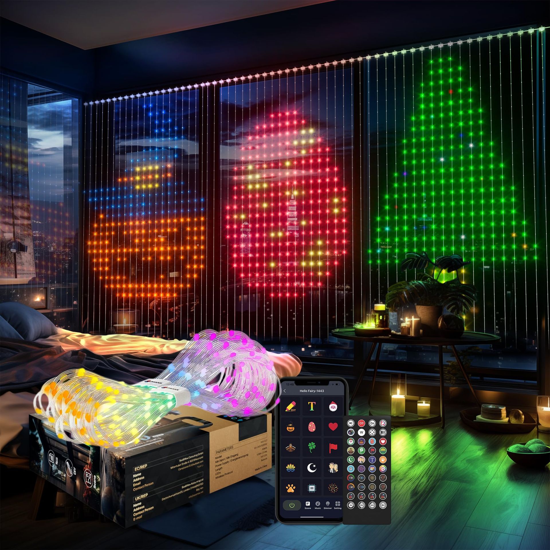 540 LEDs WiFi Smart Curtain Lights, Colour Changing, IP65 Waterproof, Indoor Outdoor, Dynamic DIY, 5 x 6.9ft