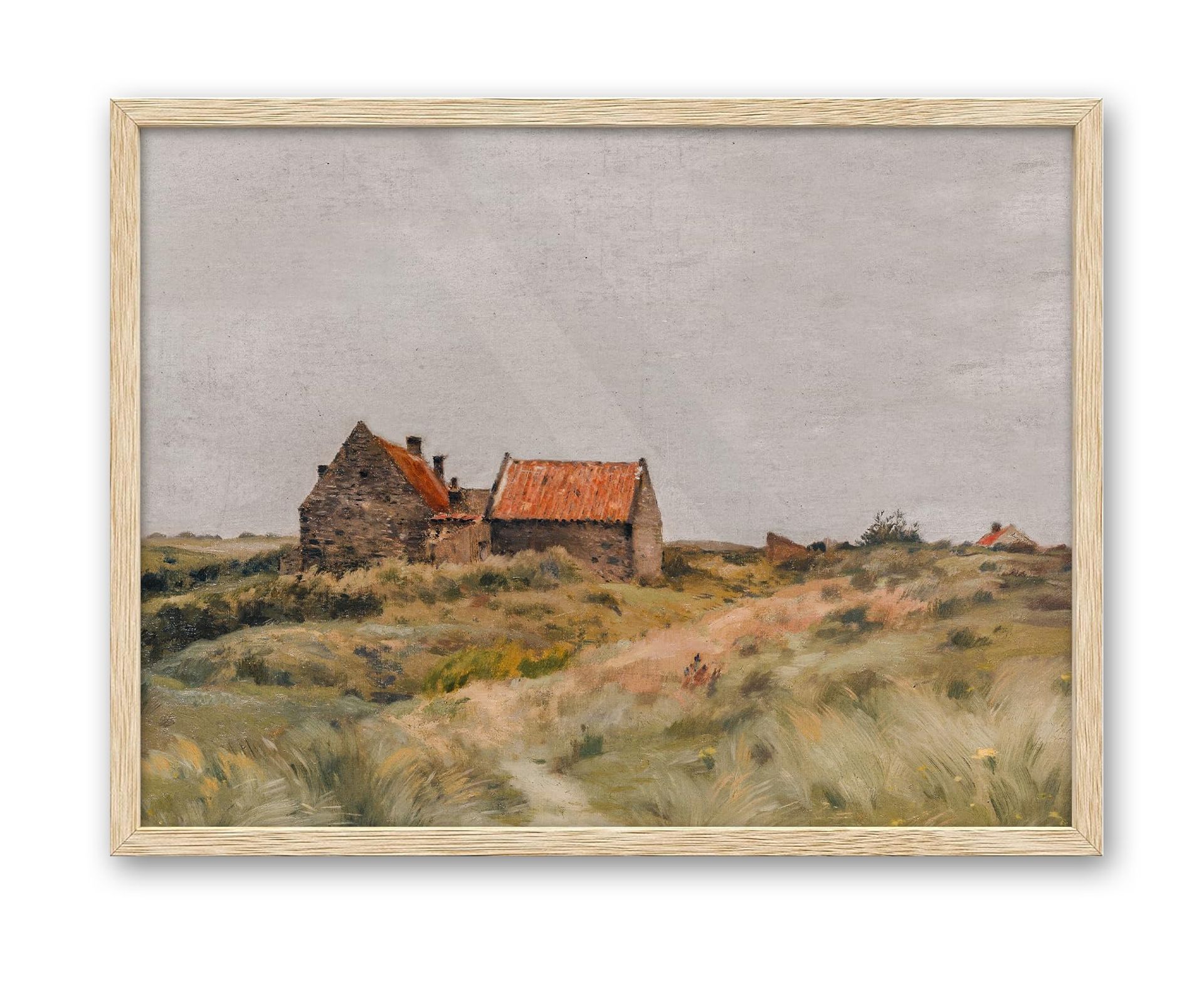 iHery Framed Vintage Wall Art, 8x10in Quality OAK Wood Frame House Farmhouse Canvas Wall Decor, Small Oil Painting Landscape Picture Work for Bedroom Living Room Set of 1