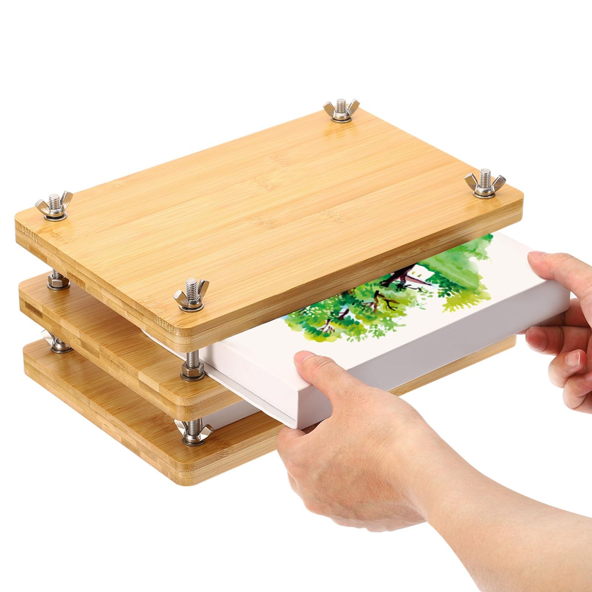 Wooden Book Press for Bookbinding, Handmade Paper & Craft Press Tool - Portable Bamboo 11.5x7.9in