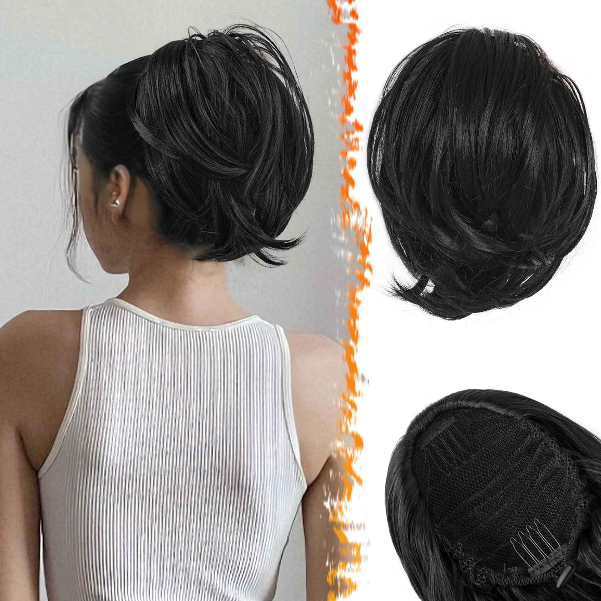 Elegant Black Drawstring Hair Bun Extension - Natural Look & Easy Fit