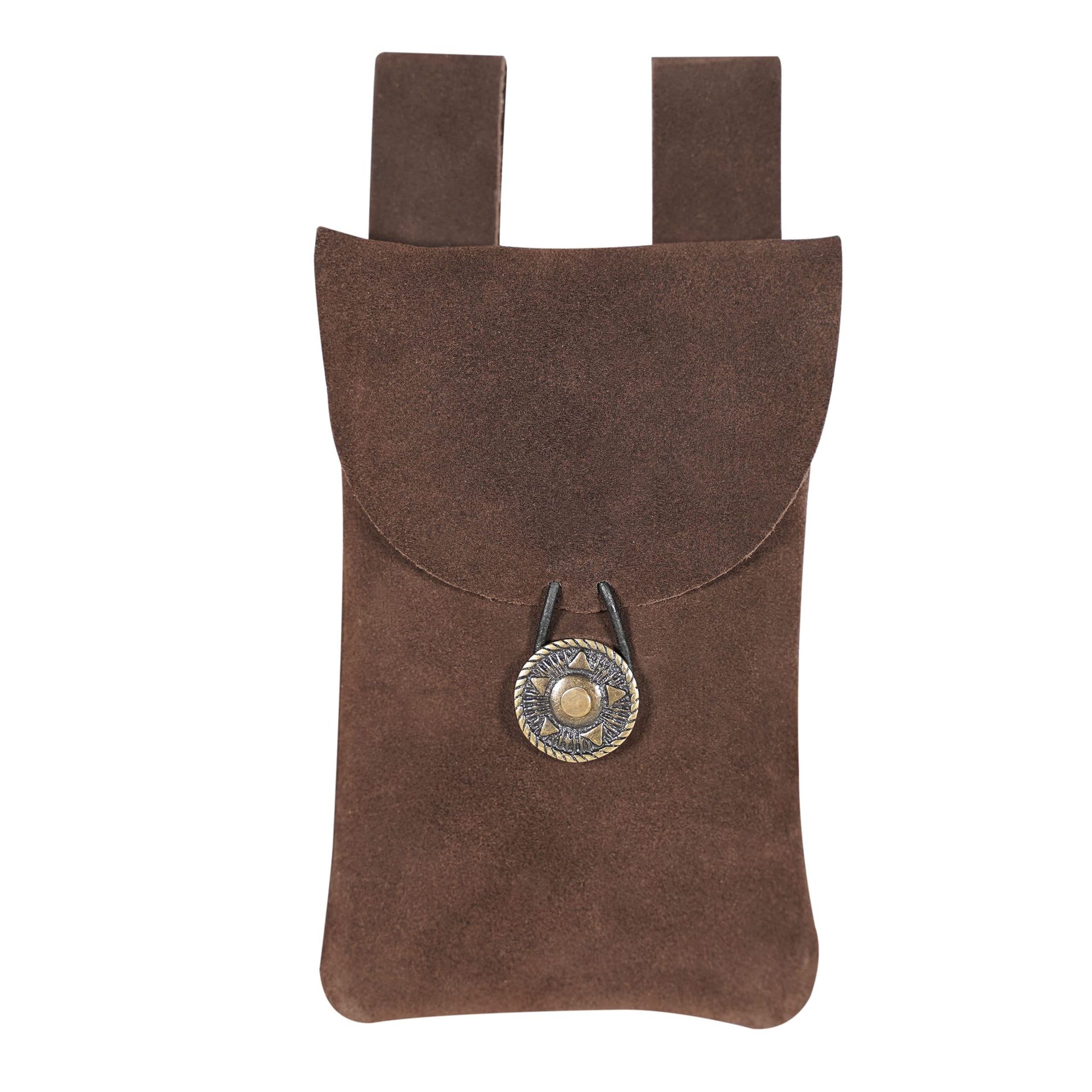 Medieval Renaissance Suede Jewelry Belt Pouch LARP Cosplay Waist Bag - Chocolate Brown 7.2x4.7in