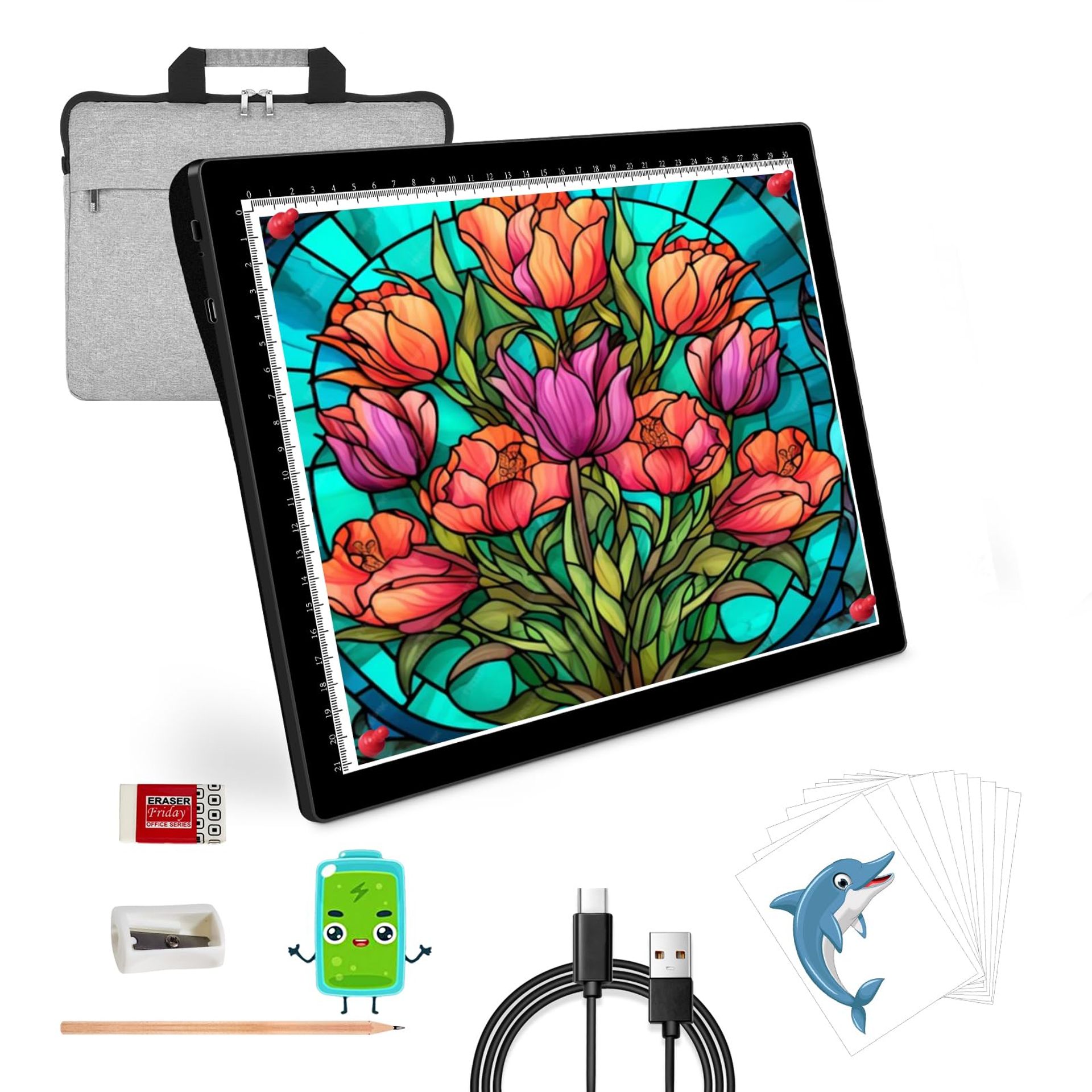 A4 Diamond Art Light Board Rechargeable Tracing Pad 6 Brightness Levels Portable with Case - Black A4-D26-Bag
