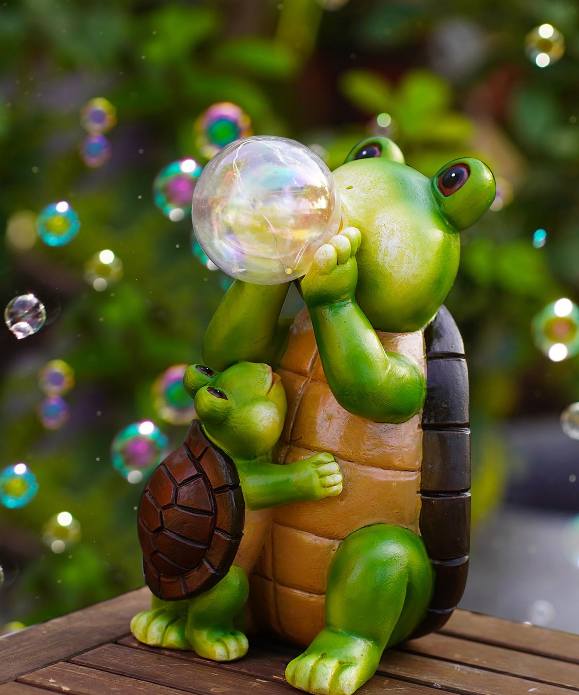 Solar Turtle Garden Ornament Resin Figurine Outdoor Waterproof with Bubble LED Lights - Turtles With Bubbles