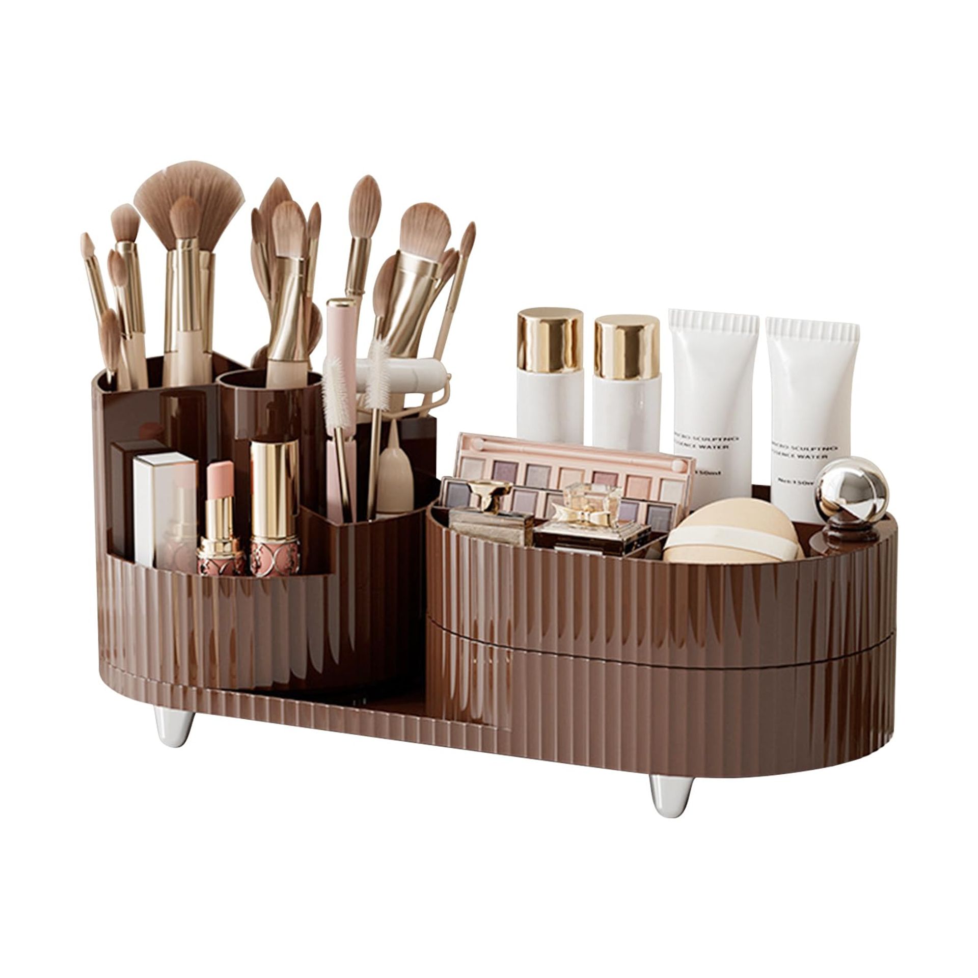 360° Rotating Makeup Organiser with Large Capacity Storage for Cosmetics, Brushes & Skincare - Elegant Vanity & Bathroom Holder