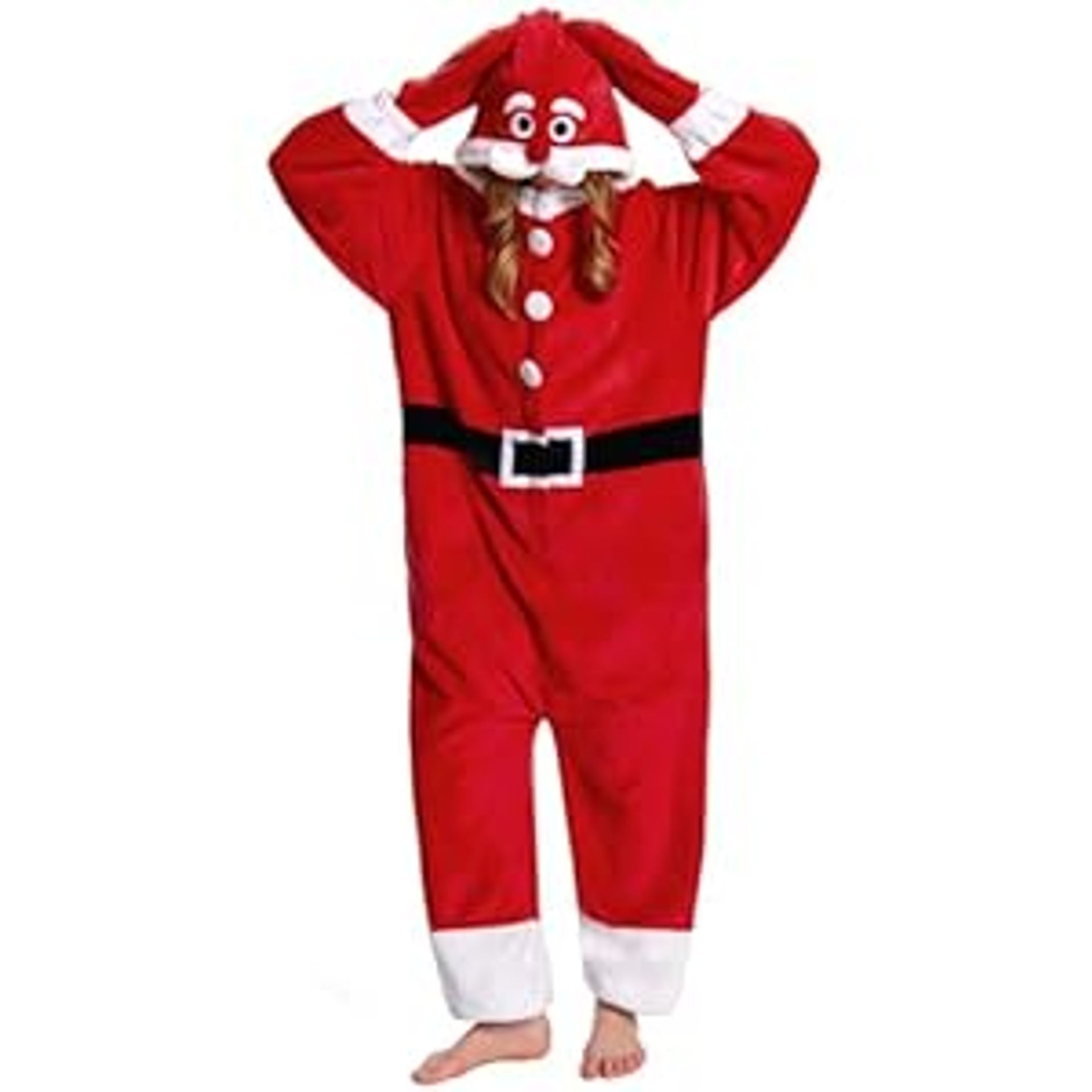 Unisex Adult Christmas Costume Santa Claus Onesie Plush Cosplay Sleepwear - Santa M