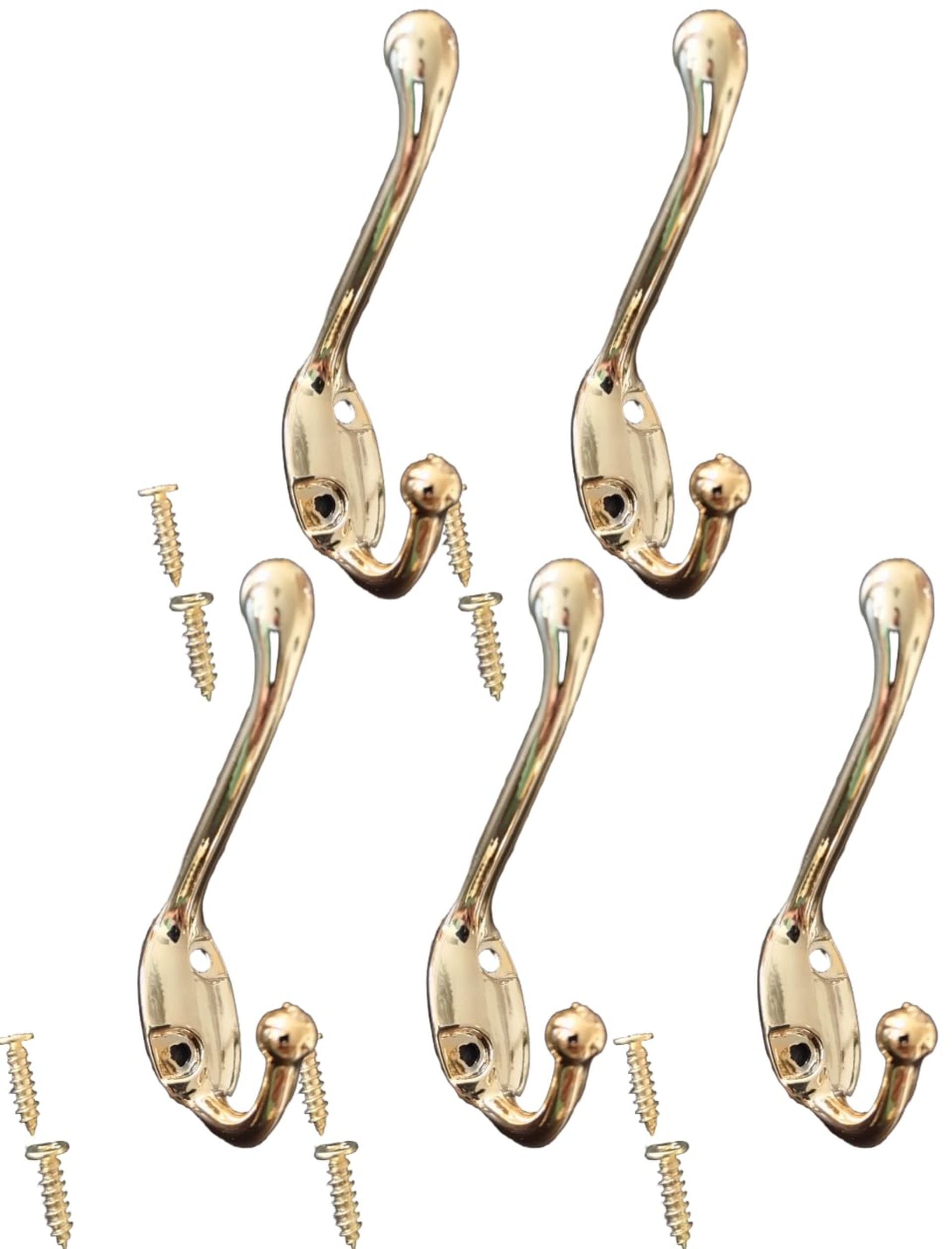 Adirect Robe Hook Strong Hight Quality Aluminum Alloy Hanger Hooks with Screw use in Back Door Kitchen Wall Mounted Bathroom Hanging Coat Clother Towel Hat Key Scarf Bag Cap 1 Pack of 5 (5, Chrome)