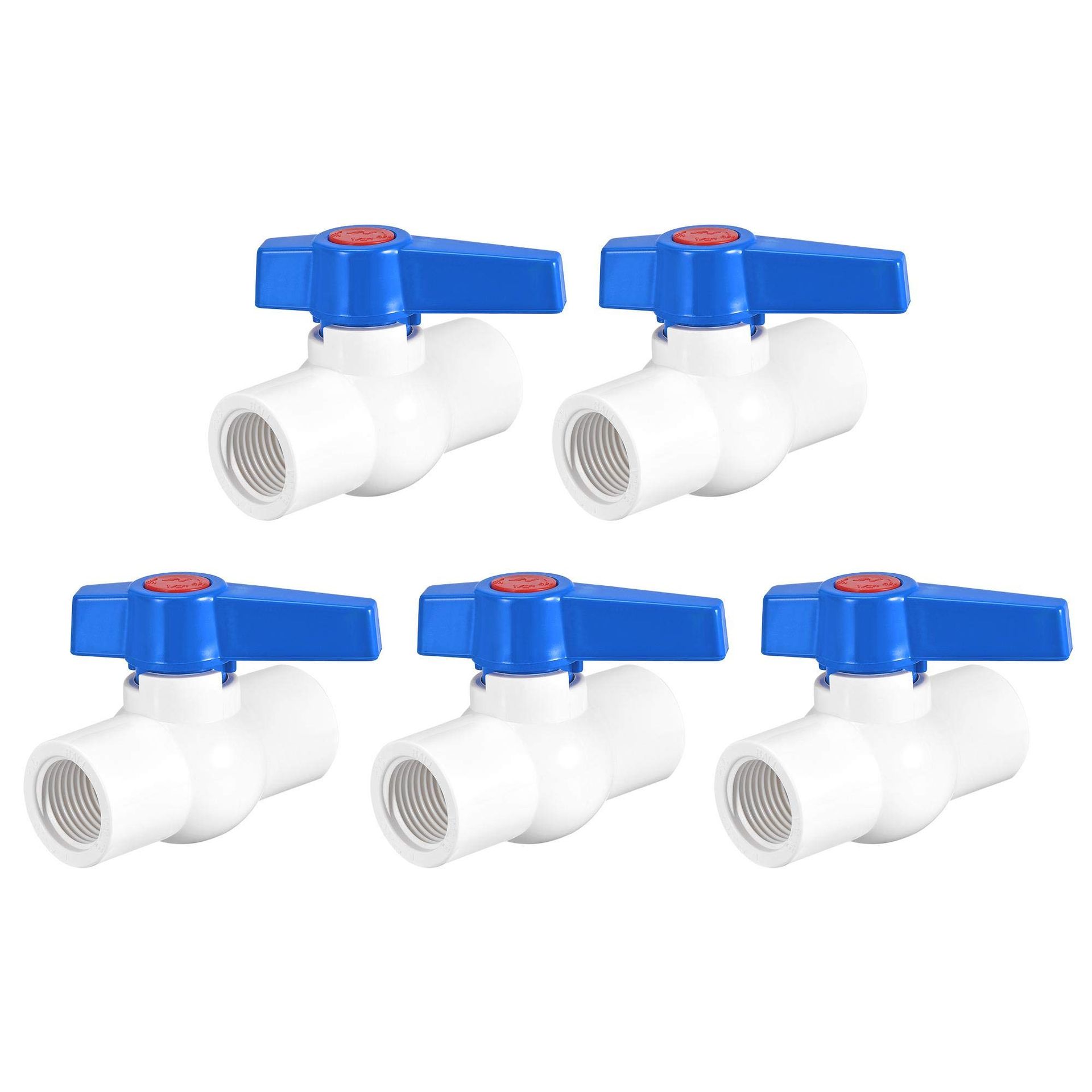G1/2 Female Thread PVC Ball Valve 5-Pack for Aquariums, Pools & Gardens - White/Blue
