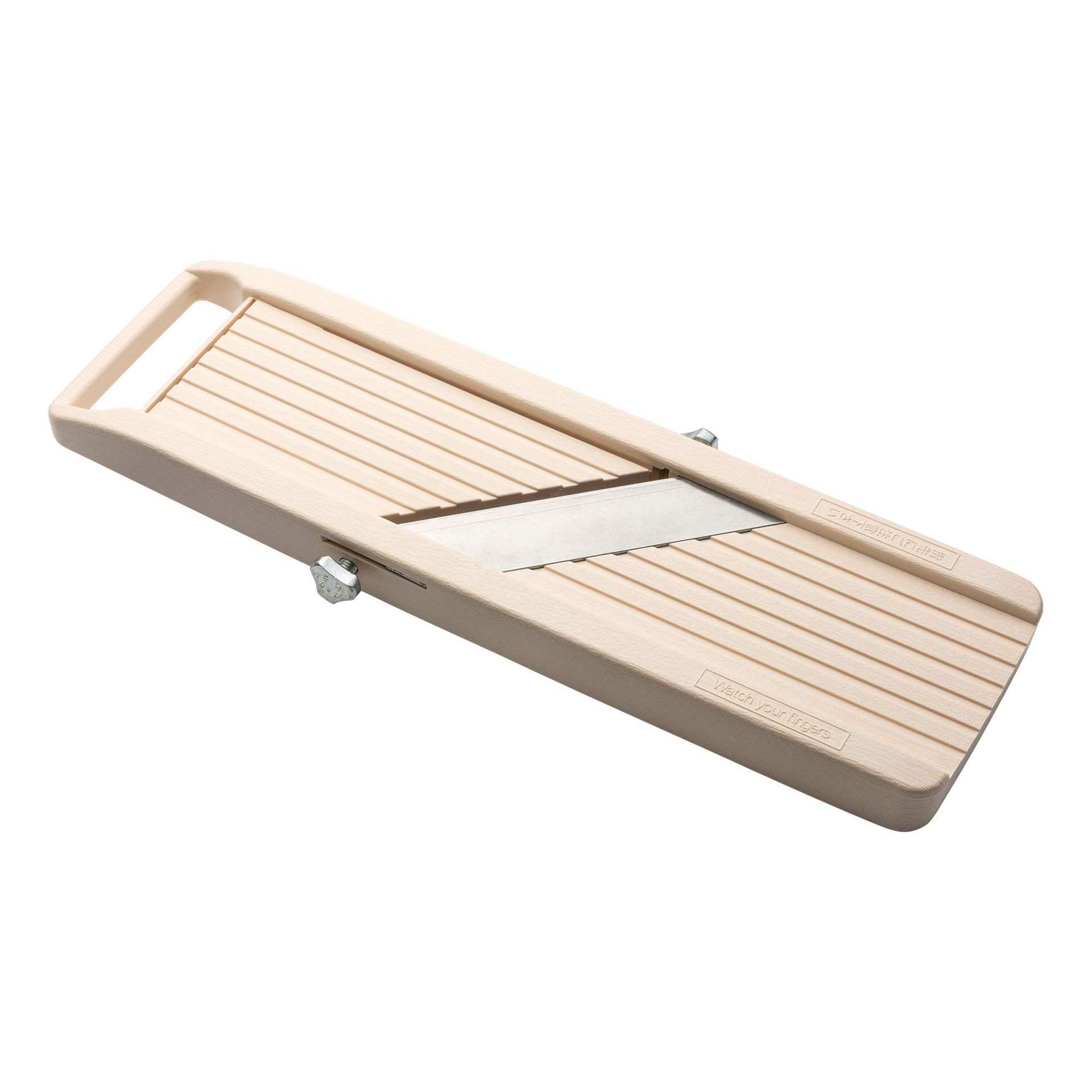 Japanese Mandoline Slicer with 3 Interchangeable Steel Blades – Handheld Vegetable & Fruit Cutter, Off-White