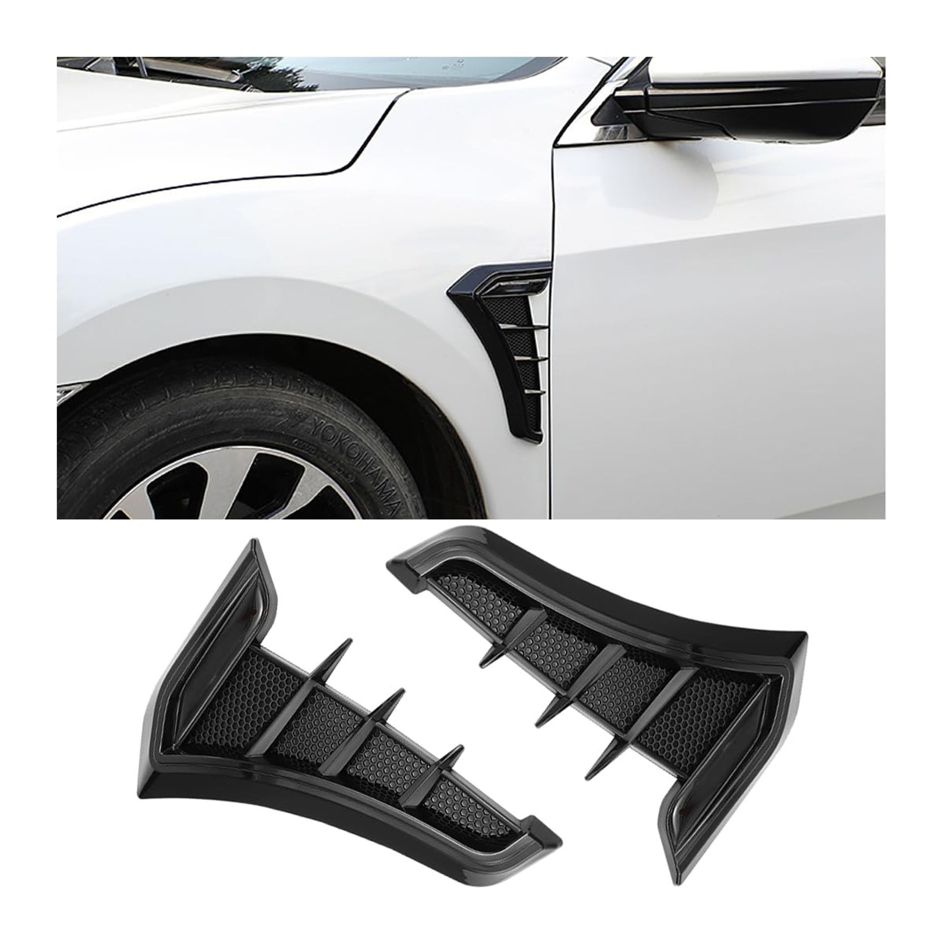 2 Pack Car Air Vent Fender Cover Trim - Carbon Fibre Style Black Exterior Grille Decorative Stickers