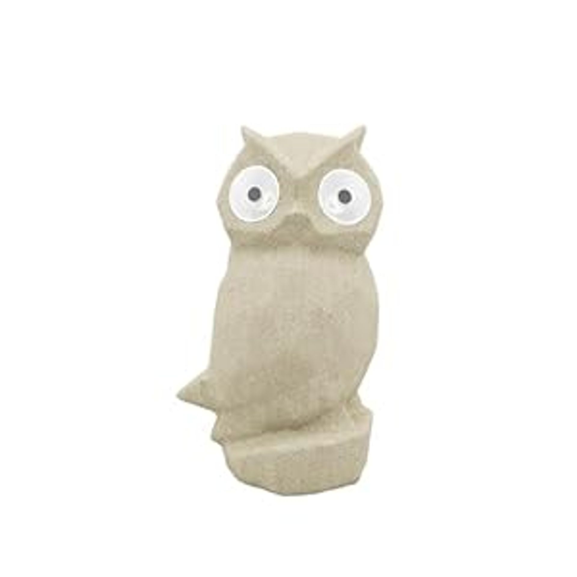 Owl Solar Garden Light Resin Statue with Glowing Eyes Waterproof Décor - Beige Open Mouth
