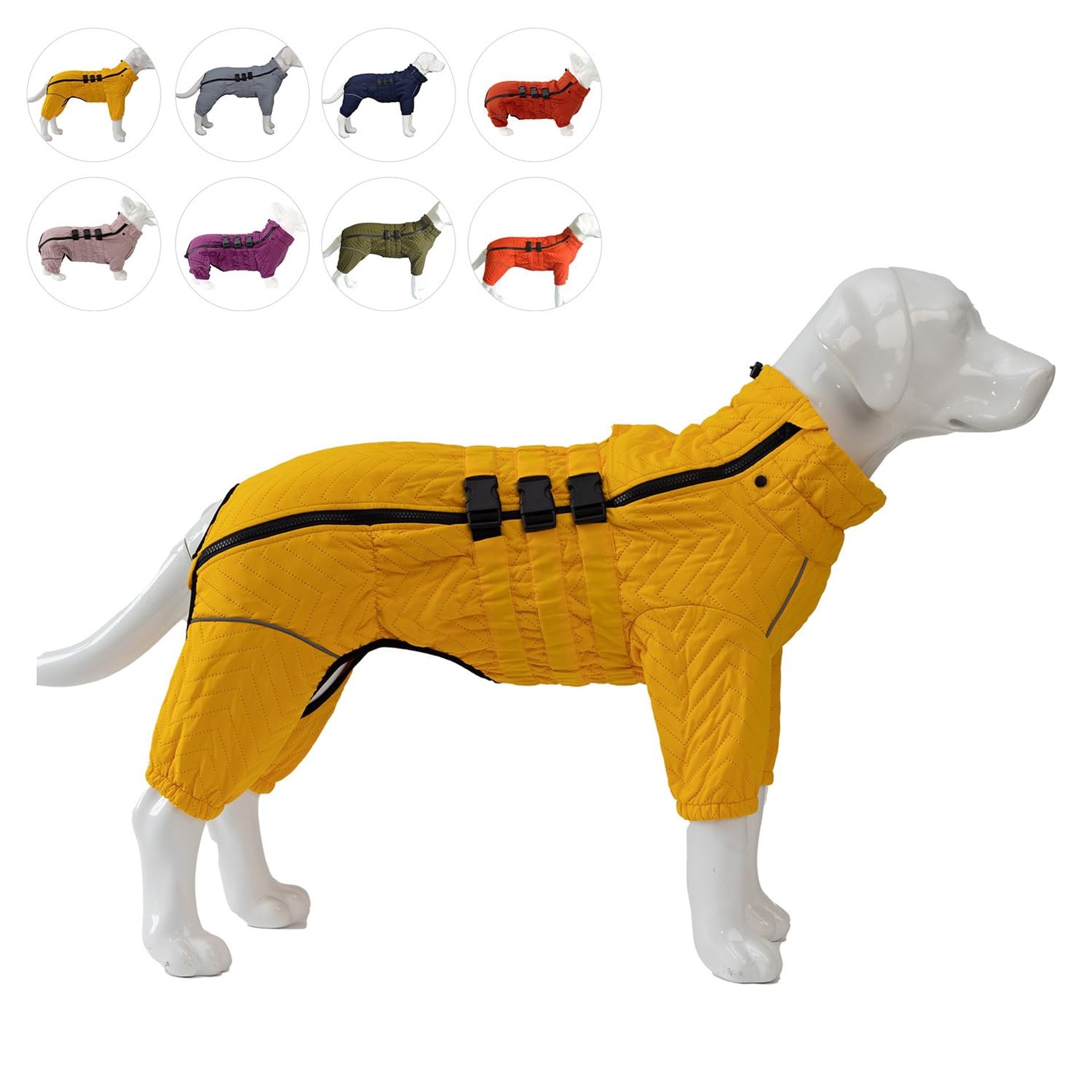 Warm Waterproof Dog Coat with Double Layers, Reflective Safety & Full Leg Coverage - Yellow 4XL