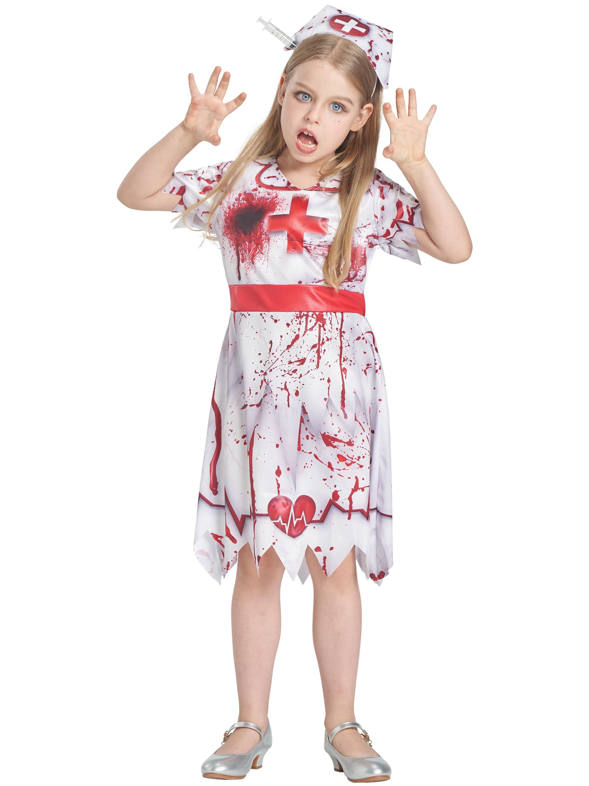 Girls Zombie Nurse Costume with Bloody Dress & Headband for Halloween Fancy Dress - Zombie a 4-6 Years