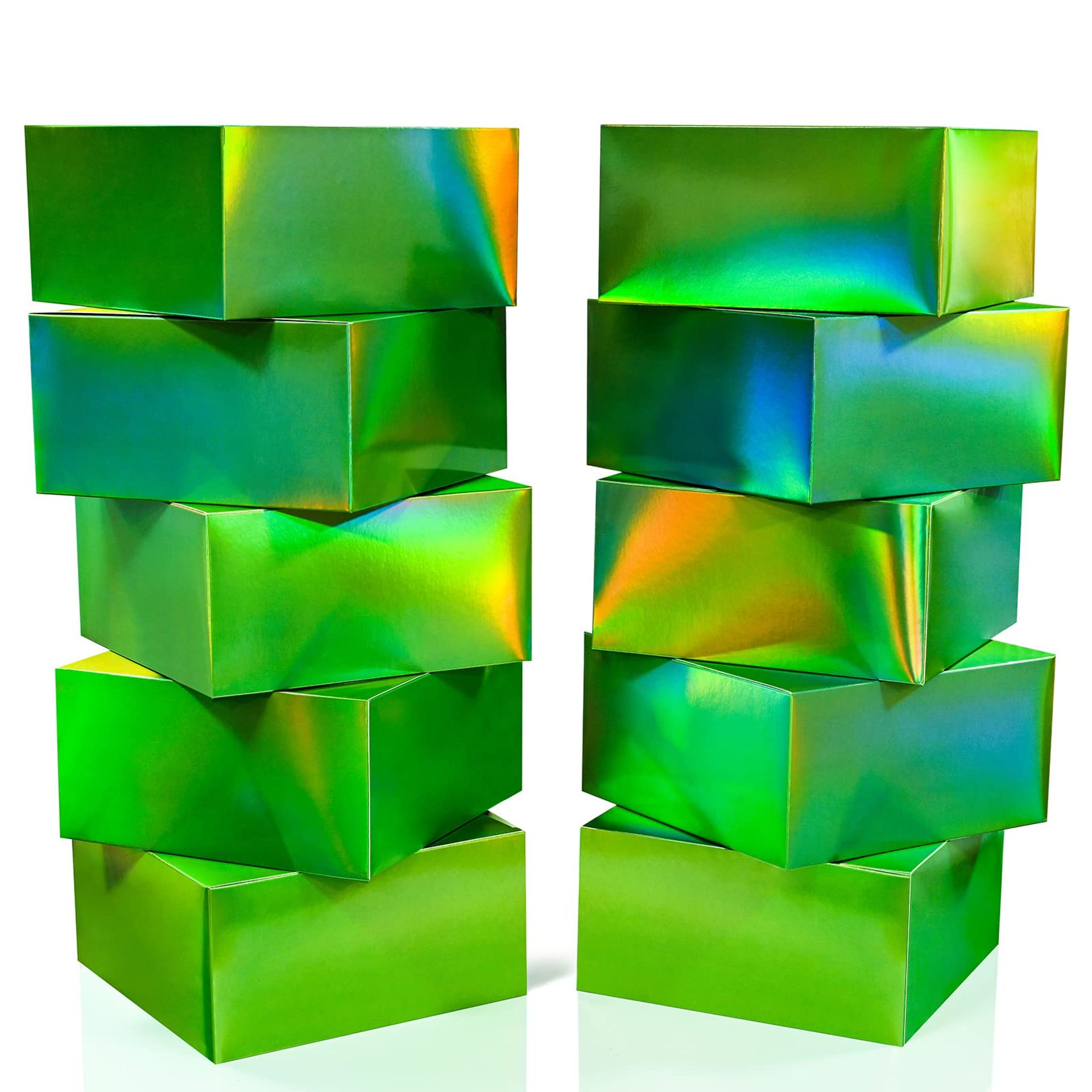Decorative Gift Boxes with Lids, 10 Pack 20x20x10cm, Ideal for Weddings & Birthdays - Green Gradient