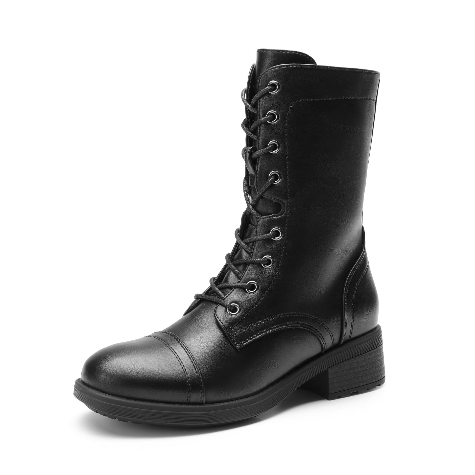 Women's Waterproof Mid Calf Lace-Up Combat Boots Lightweight Non-Slip Sole Stylish Design - Black UK 6 - Valentines