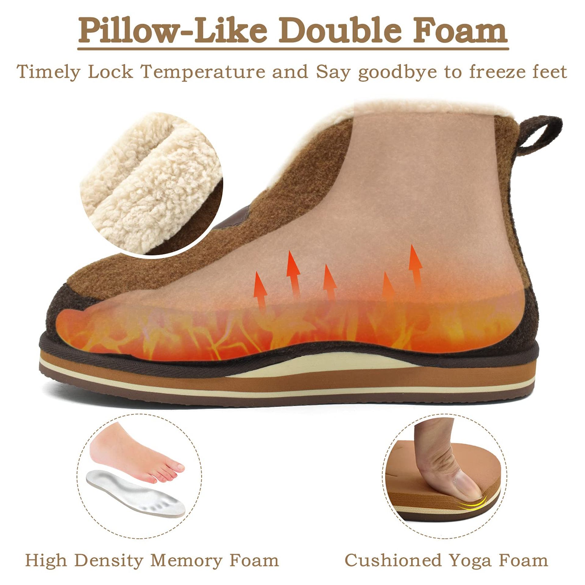 KuaiLu Chaussons Femme Hiver Chauds Peluche Fourrure - Pantoufles Confort Mousse Mémoire Semelle Antidérapante Charentaises Fermées