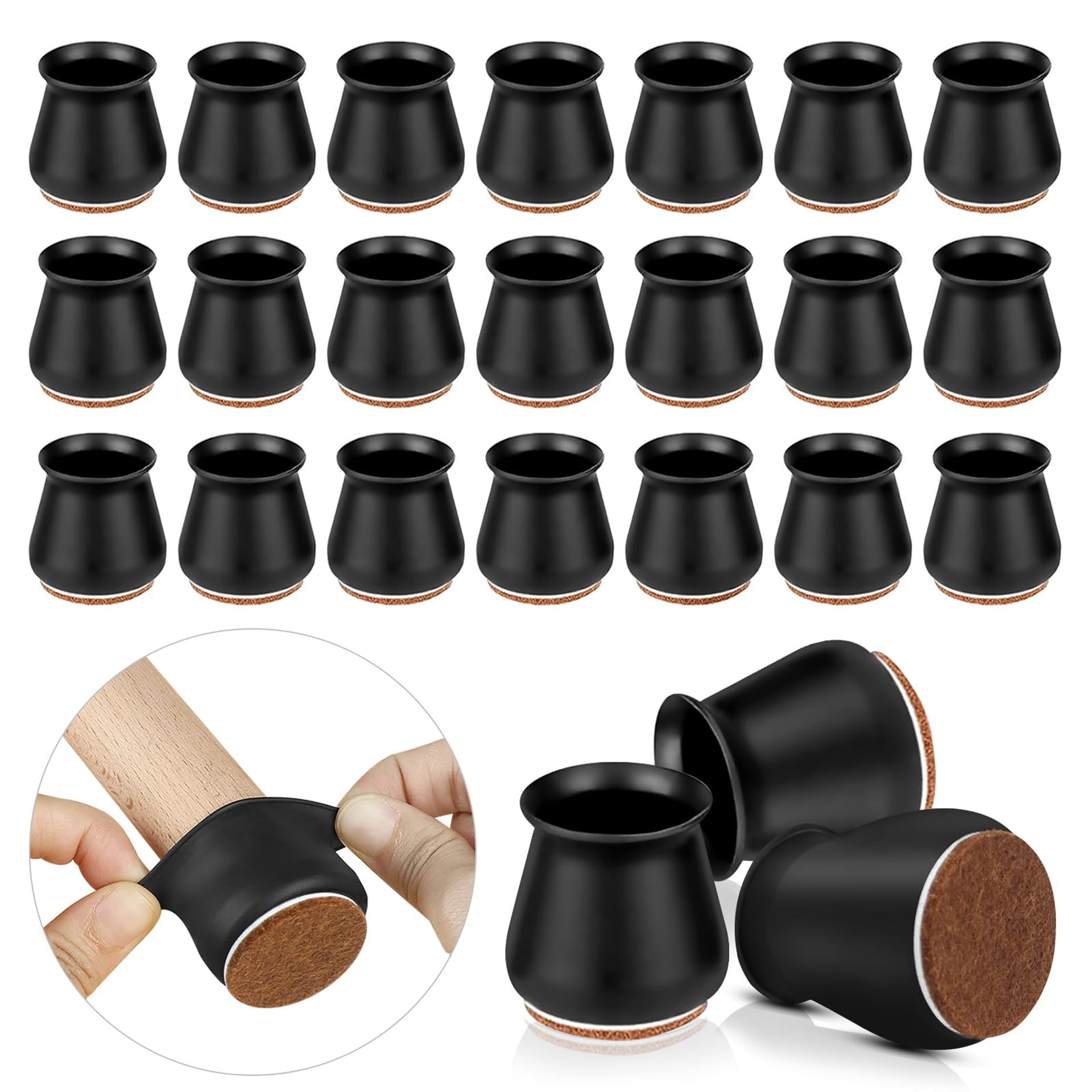 24 Pcs Silicone Chair Leg Floor Protectors with Felt Pads - Noise & Scratch Reduction