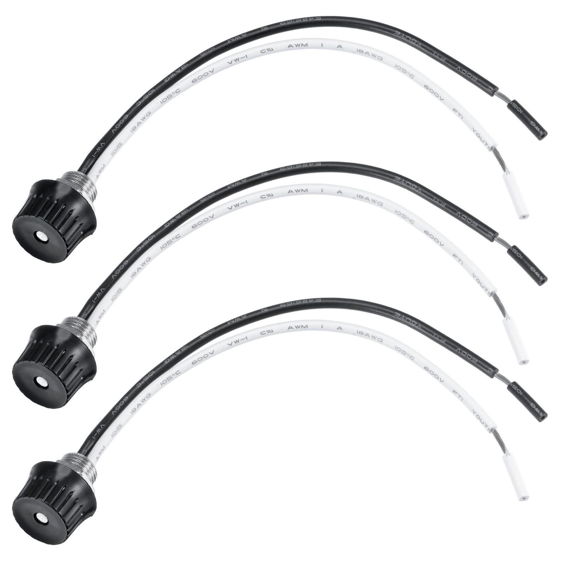 sourcing map Canopy Switch 1.5A 250V 3A 125V Rotary Style On/Off Metal Thread Base with Lead Wire ZE-105M for Lamp DIY Project, Black Pack of 3