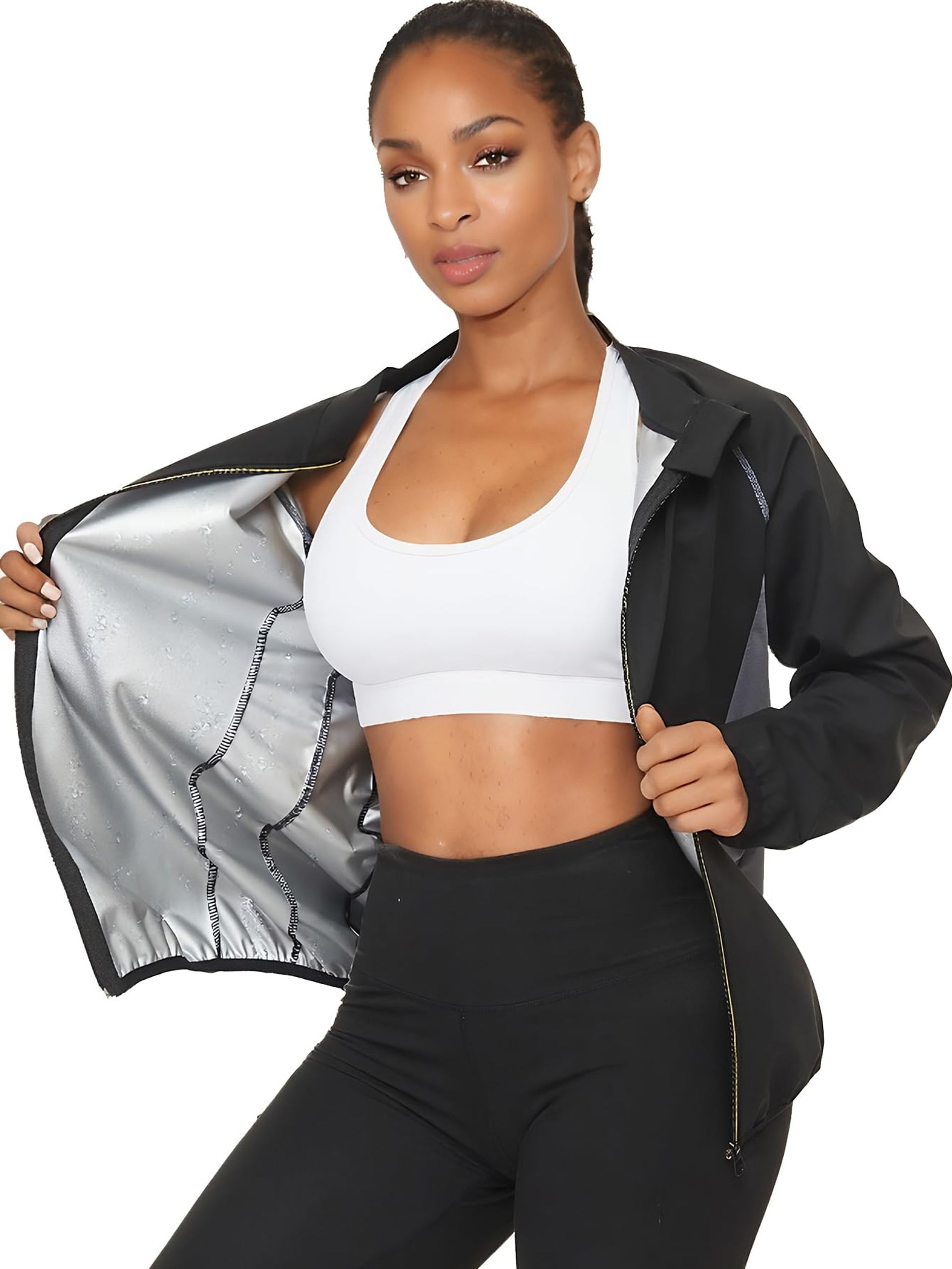 LAZAWG Sweat Sauna Suit Womens Zipper Workout Lightweight Long Sleeve Women Sauna Sweat Jackets for Gym Running Fitness Exercise