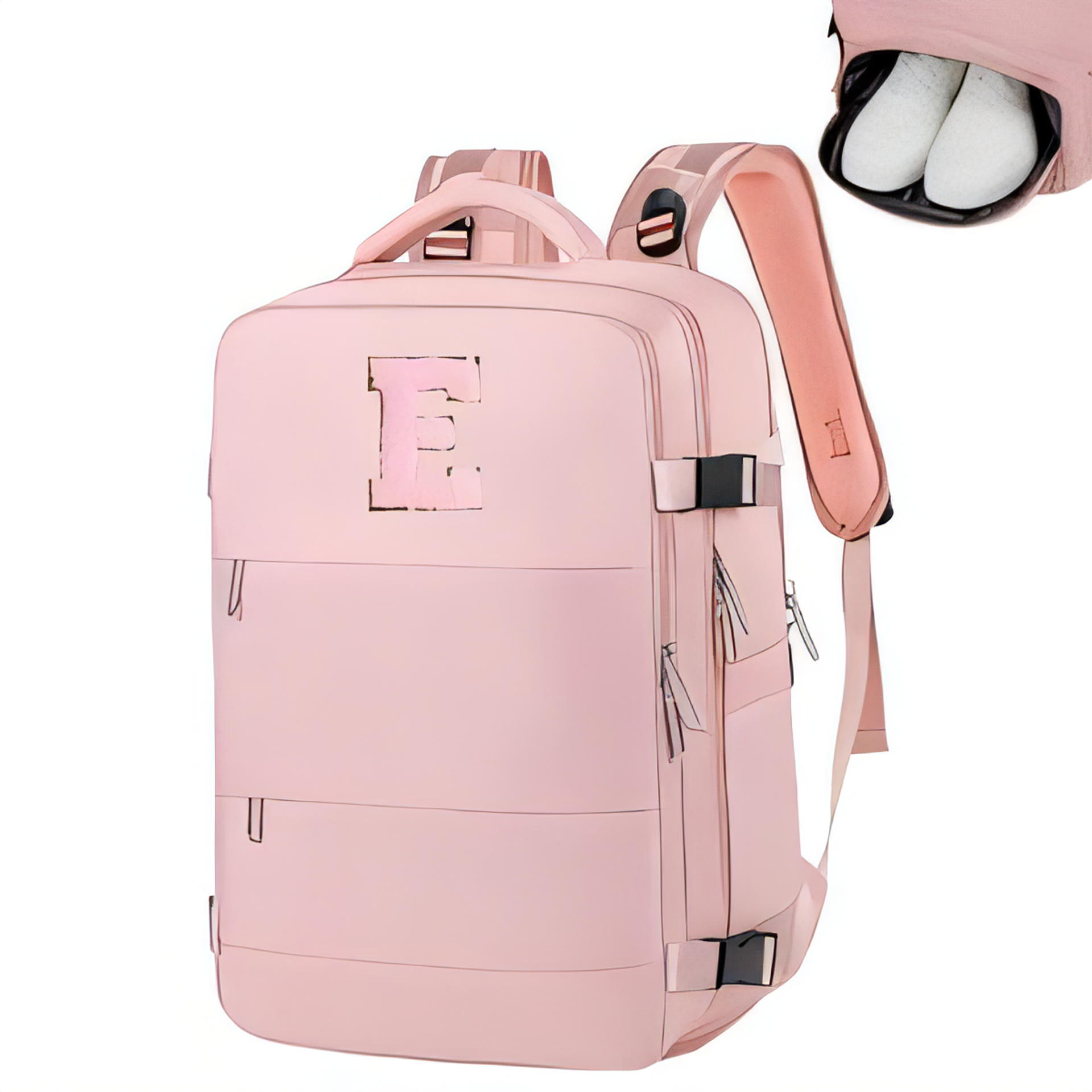 Laptop Backpack for Women Personalised Cabin Bag Underseat Rucksack Hand Luggage for School Travel or Work - Pink 17.7x11.8x7.87in Letter E