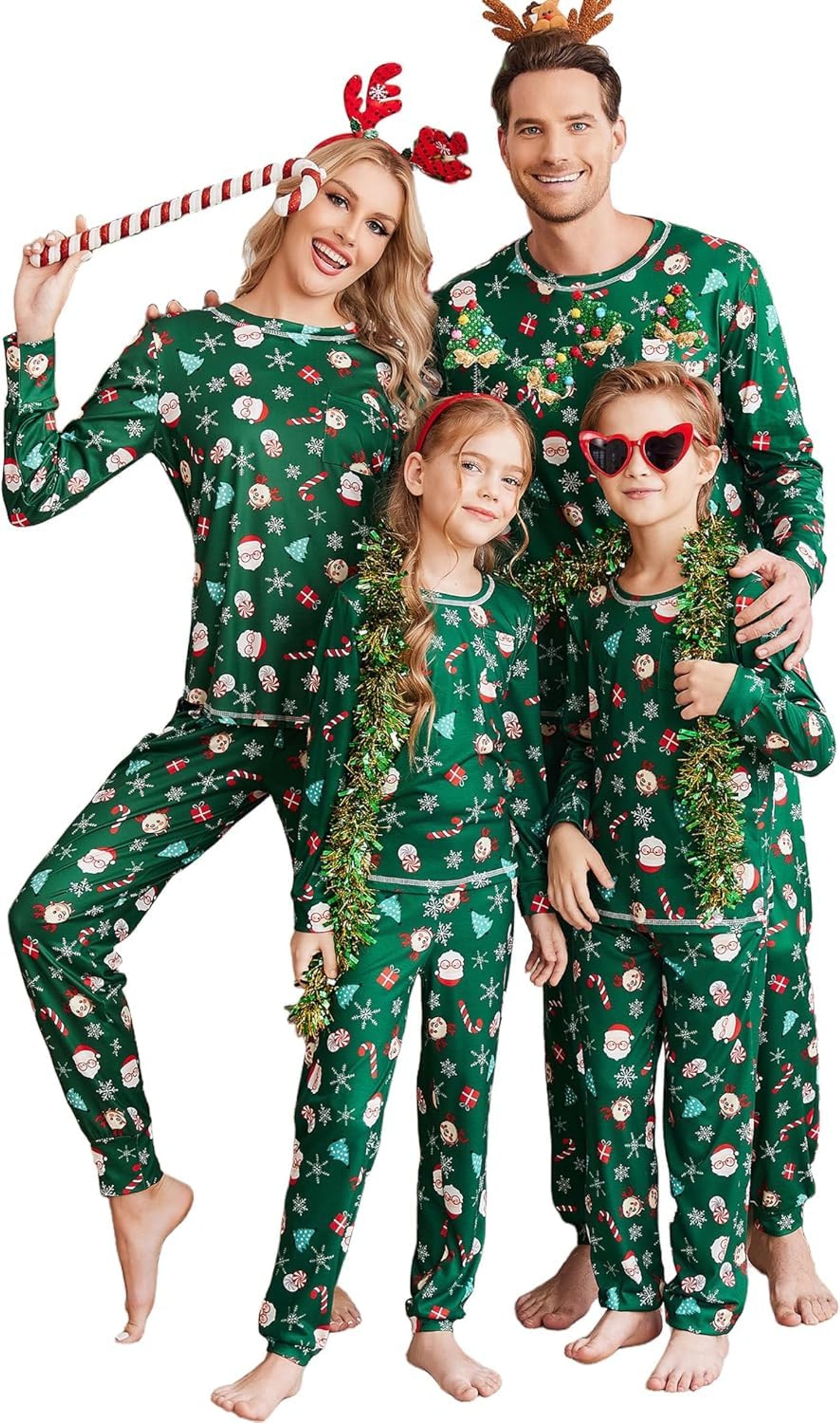 Ekouaer Family Matching Christmas Pyjamas Set - Cosy Long Sleeve Loungewear for All Ages, Green Santa