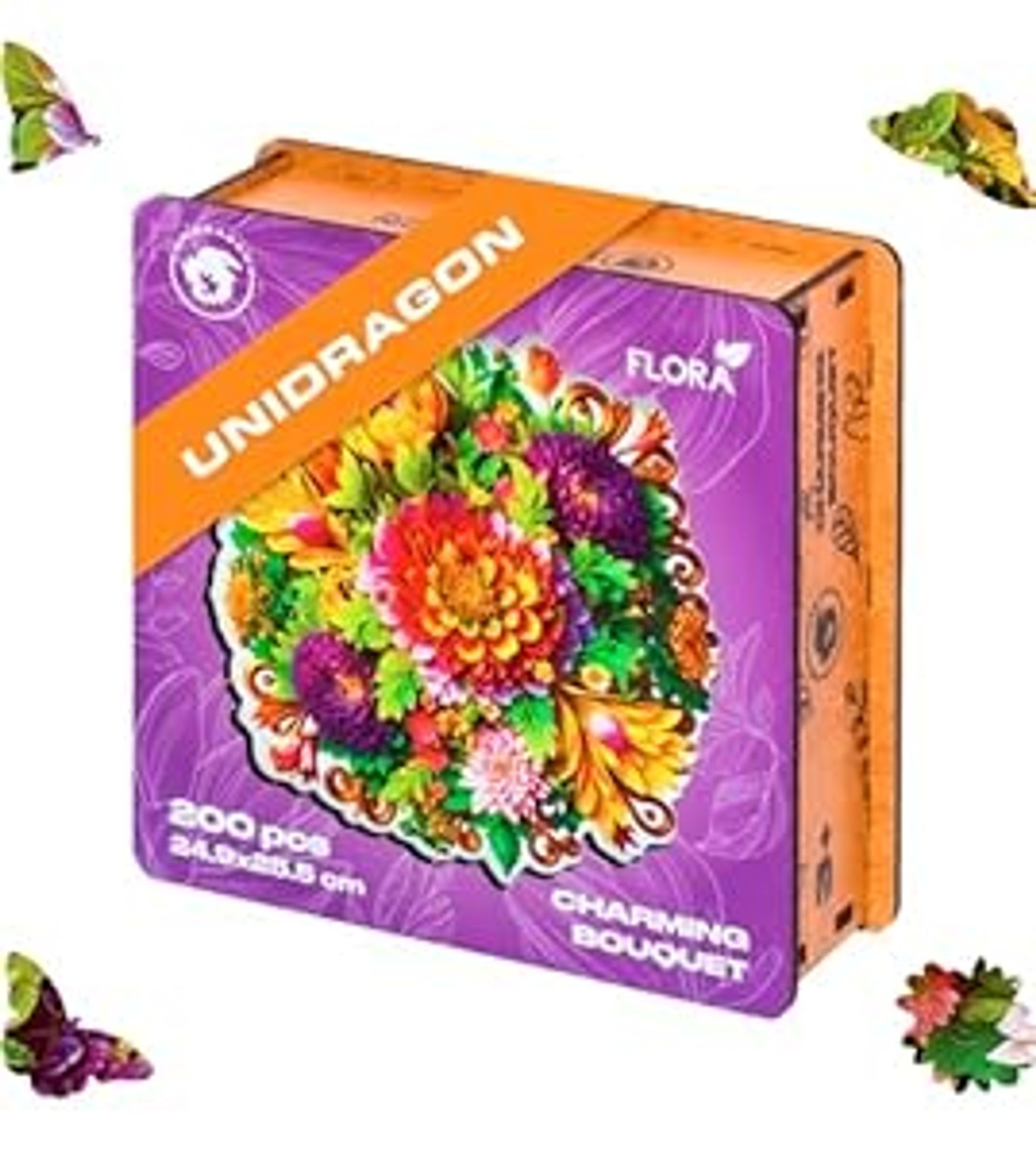 Wooden Jigsaw Puzzle 200 Pieces - Colourful Abstract Flowers Design, Decorative Gift Set for Adults
