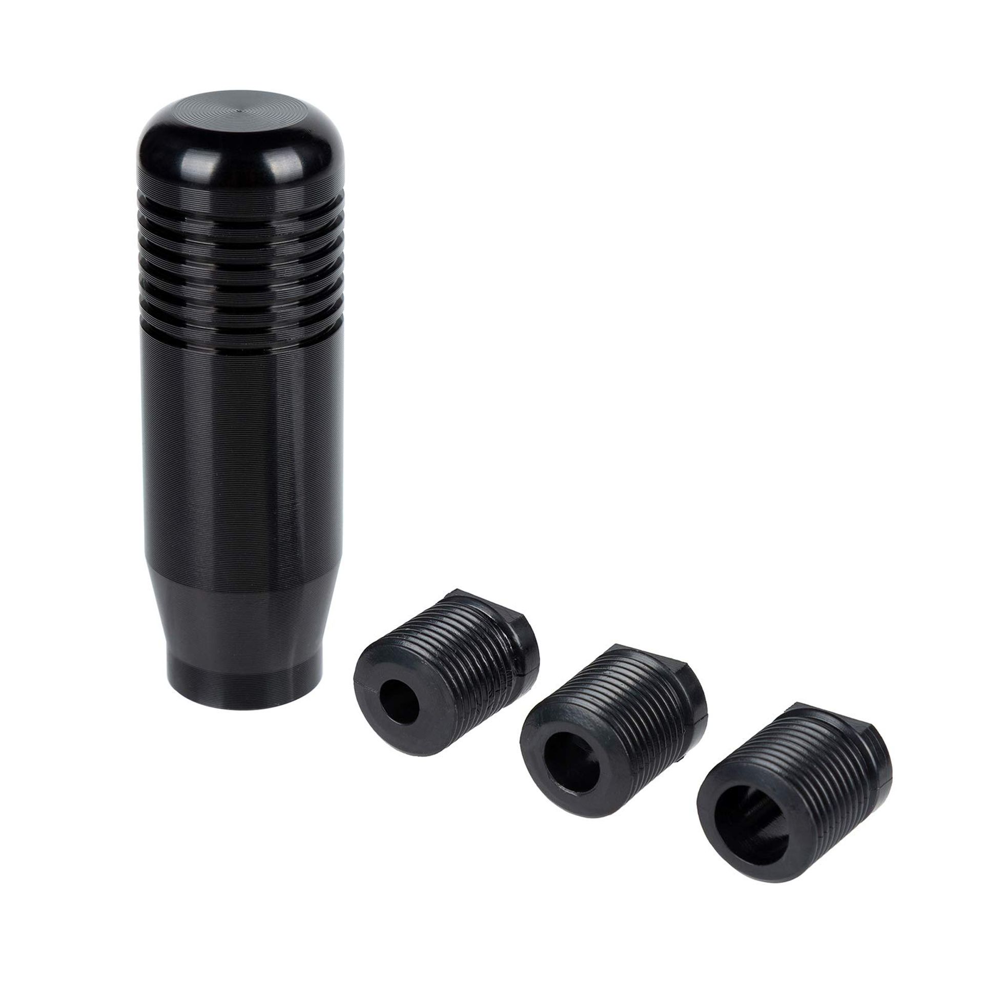 Universal Black Gear Shift Knob for Manual Cars - Aluminum Alloy & Leather, 3 Adapters