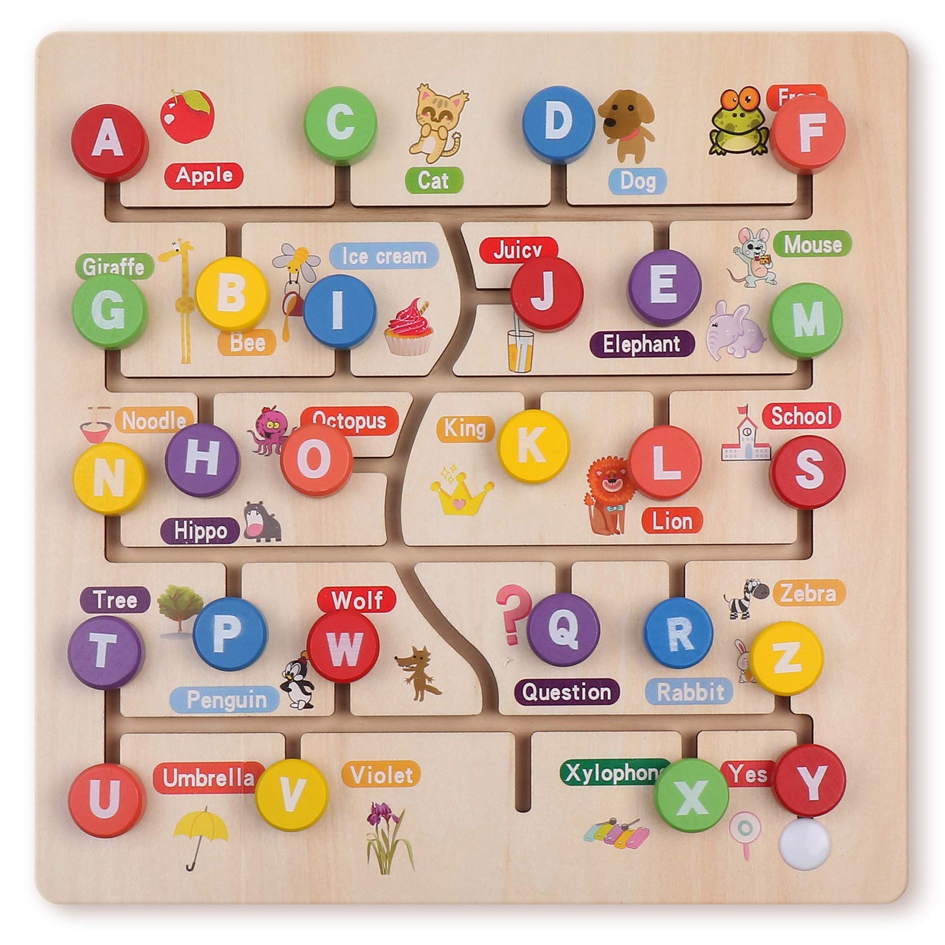 Montessori Wooden Alphabet Tracing Board Educational Learning Toy for Kids Ages 3+ - Multicolour Small