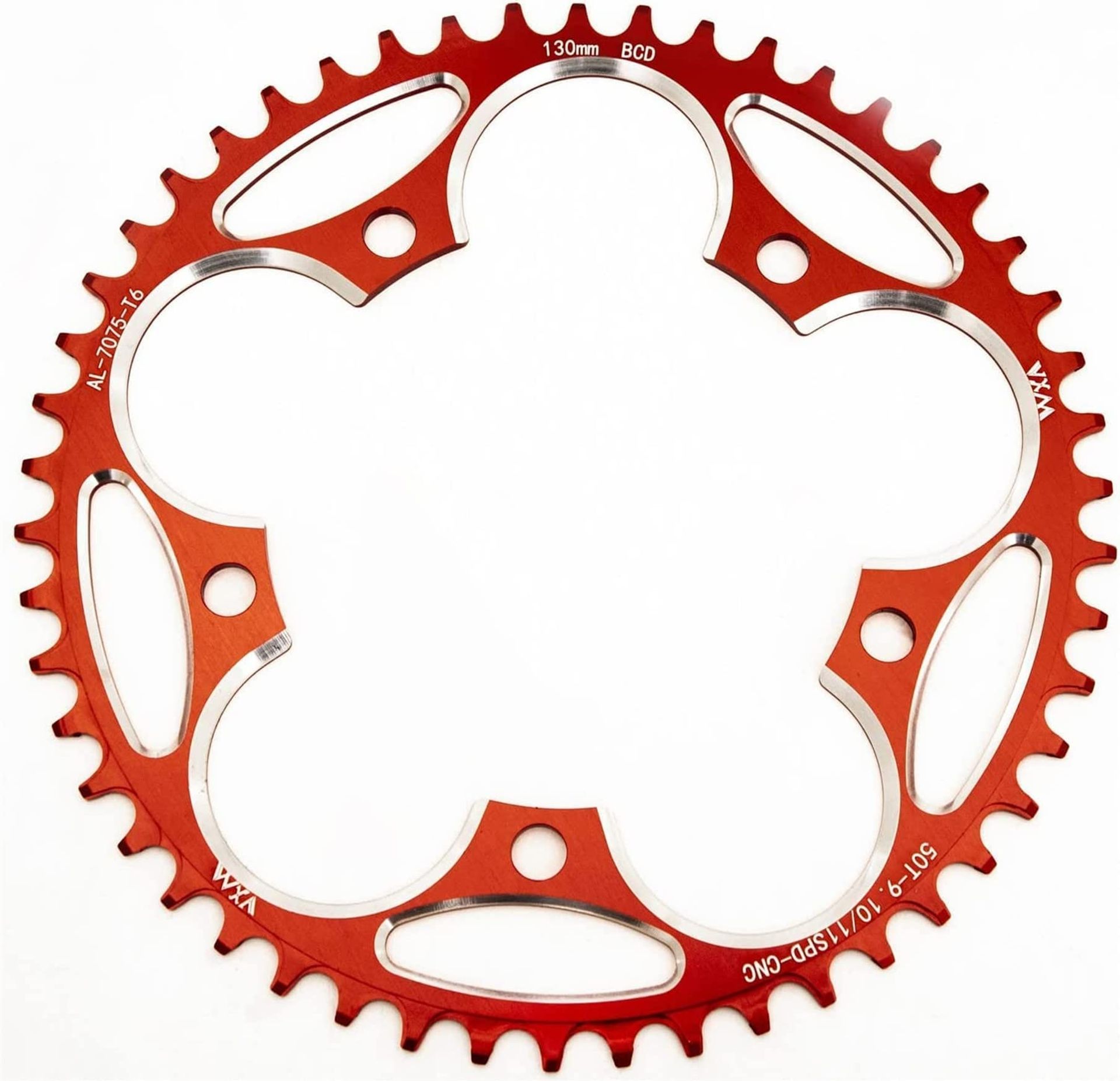 Narrow-Wide Chainring 130BCD CNC 7075-T6 Aluminium 8–12 Speed Fits Shimano & SRAM - Red 58T
