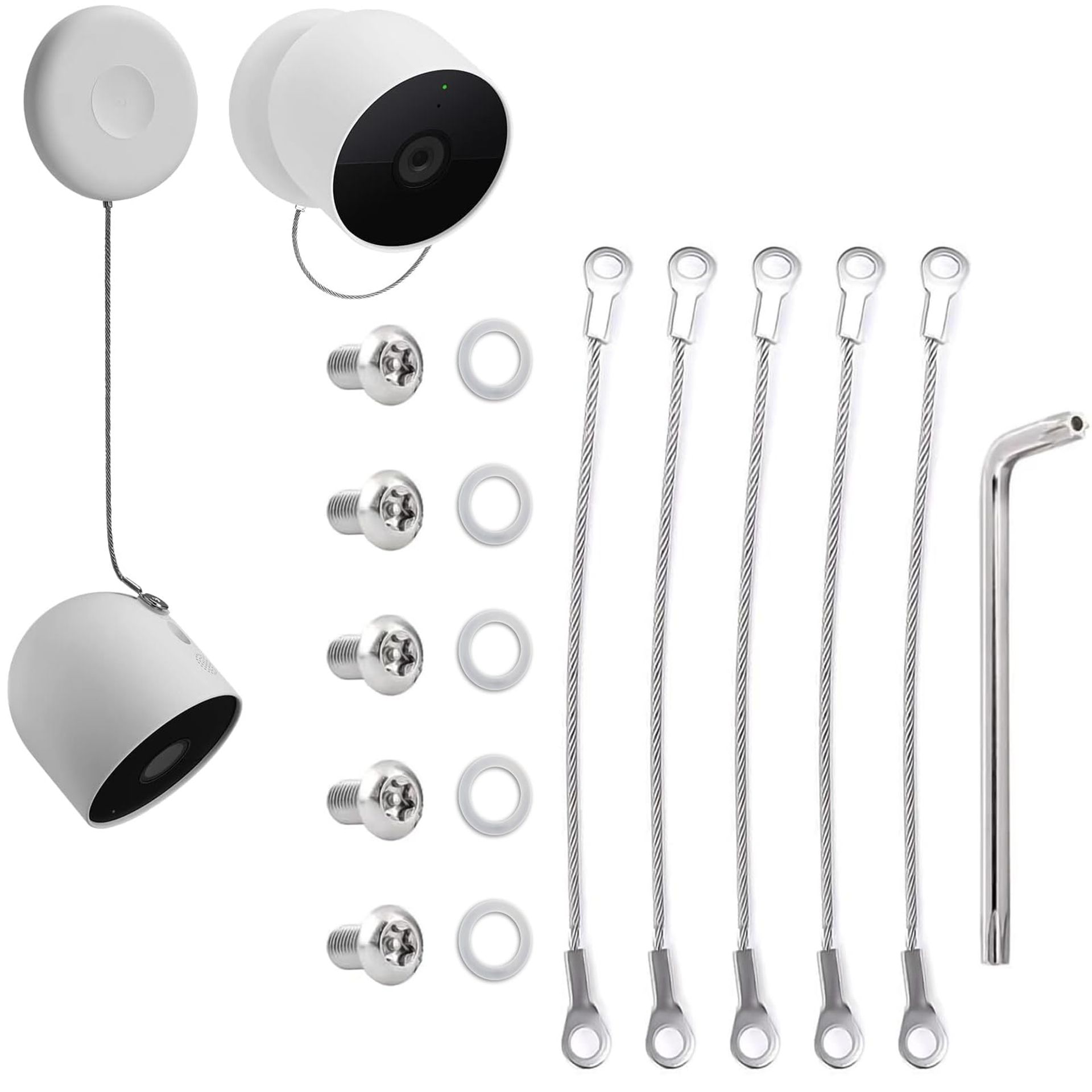 Anti-Theft Security Chain for Google Nest Cam and Arlo Cameras with Anti-Theft Screws - Silver 5 Pcs