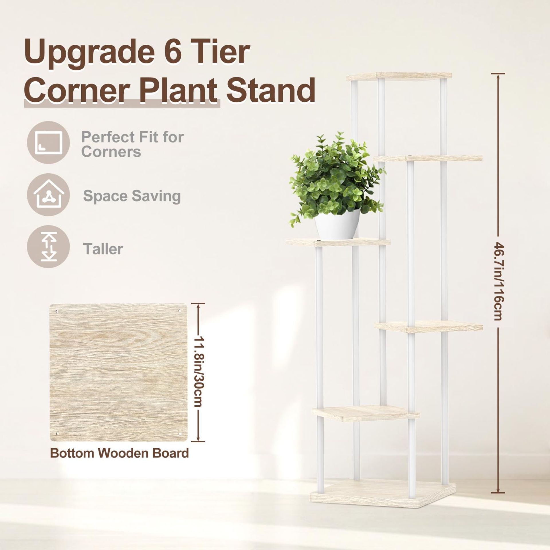 KAZITOO 6 Tier Tall Plant Stands Corner Indoor, 116cm Large Metal