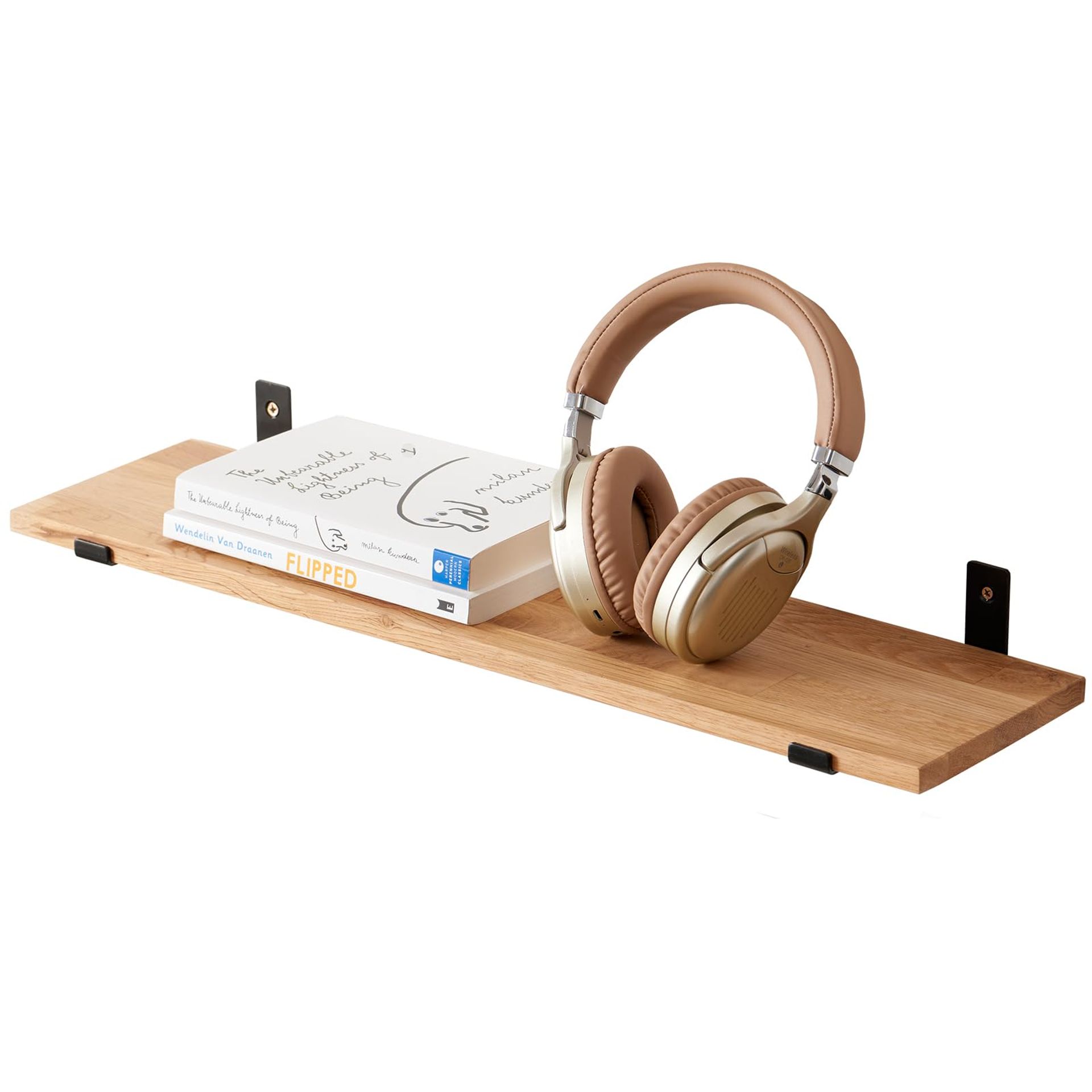 Elegant 60cm Oak Floating Shelf - Solid Wood, Wall Mounted Bookshelf for Living Room & Bedroom Display - Spring Refresh