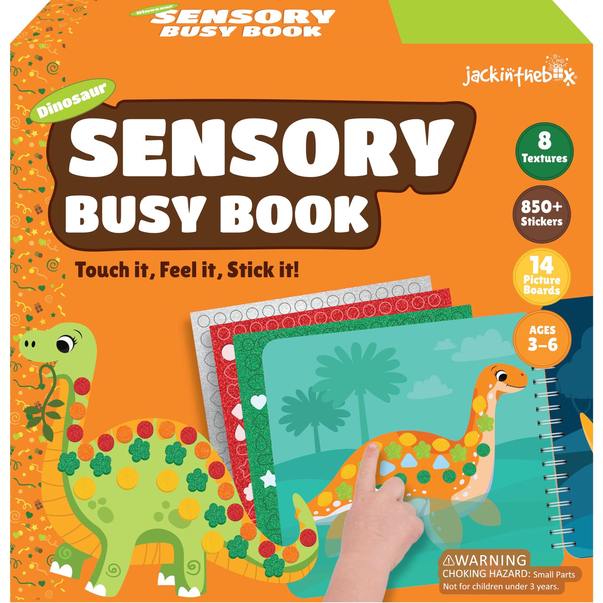 Sensory Busy Book Kids Craft Activity with Textured Dinosaur Stickers, Educational No-Mess Travel Toy for Ages 3-6 - Multi Dino