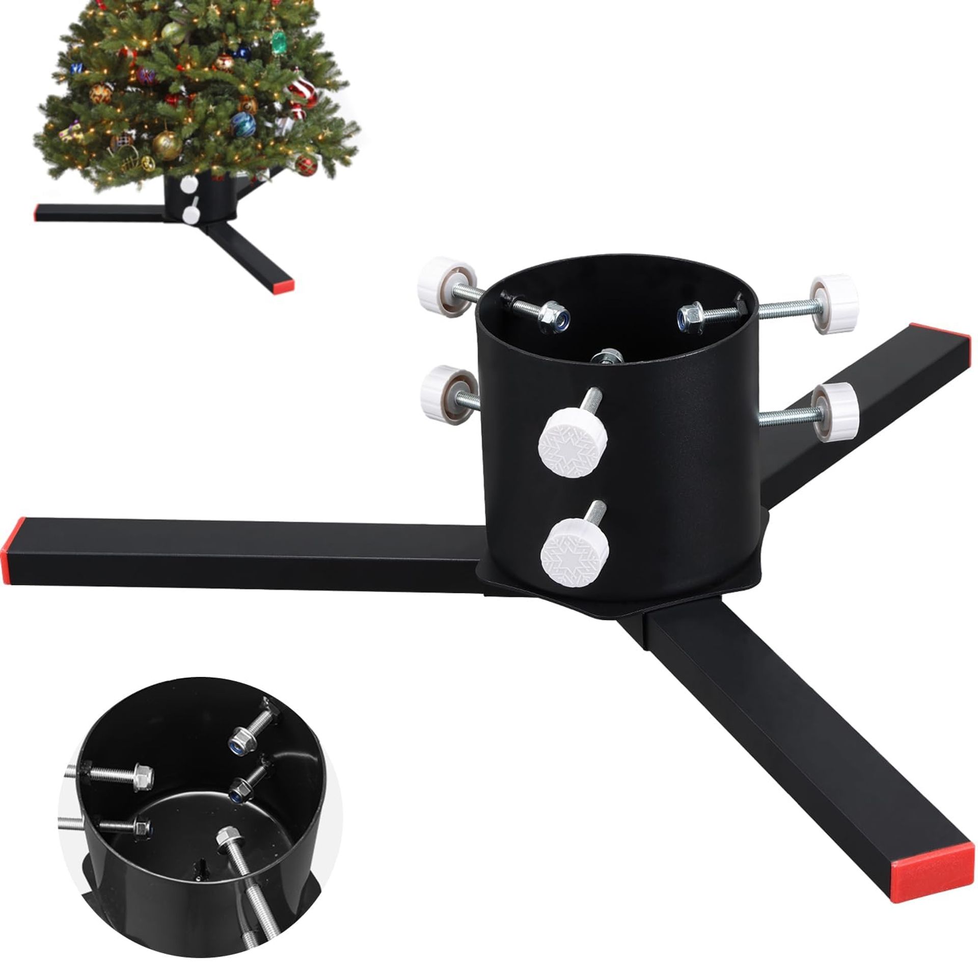 Metal Christmas Tree Stand Heavy Duty Holder for Live & Artificial Trees Up to 7FT Trunks 4-14cm - Black